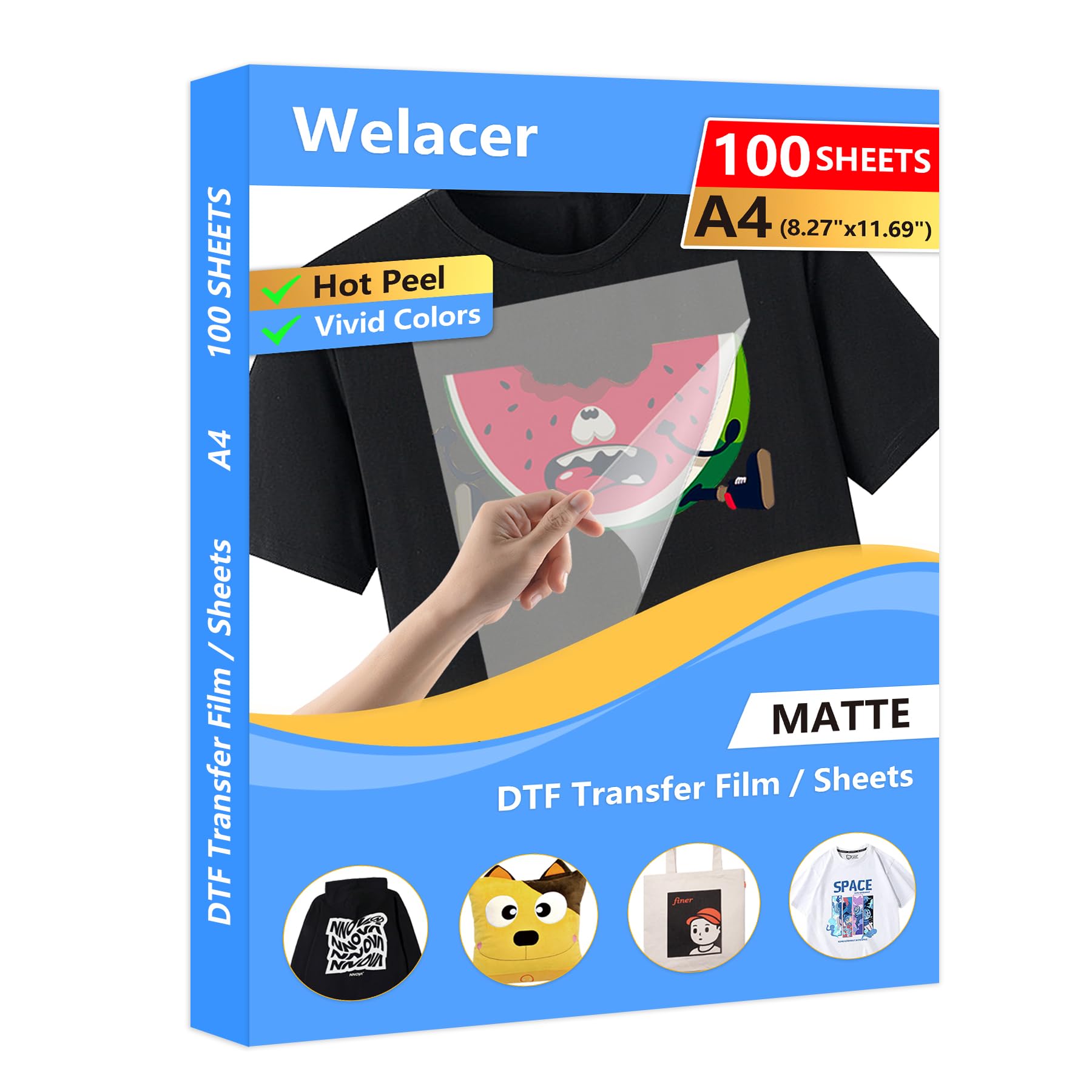 100 Sheets DTF Transfer Film Paper A4 Double Sided Thick Clear Pretreat Sheets, PET Heat Transfer Paper for Inkjet Printer DTG Printer Direct Print On T Shirts Textile