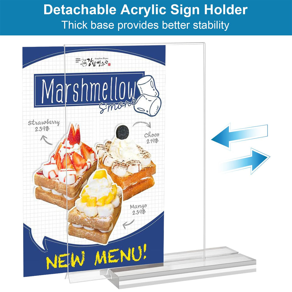 Acrylic Sign Holder 4x6 Inches 6 Pack, Double Sided Clear Display Stand Table Top Sign Paper Holder, Vertical Menu Flyer Holder, Plastic Sign Frame for Stores, Restaurants, Hotels, Office (Vertical 4x6 Inch 6 Pack)