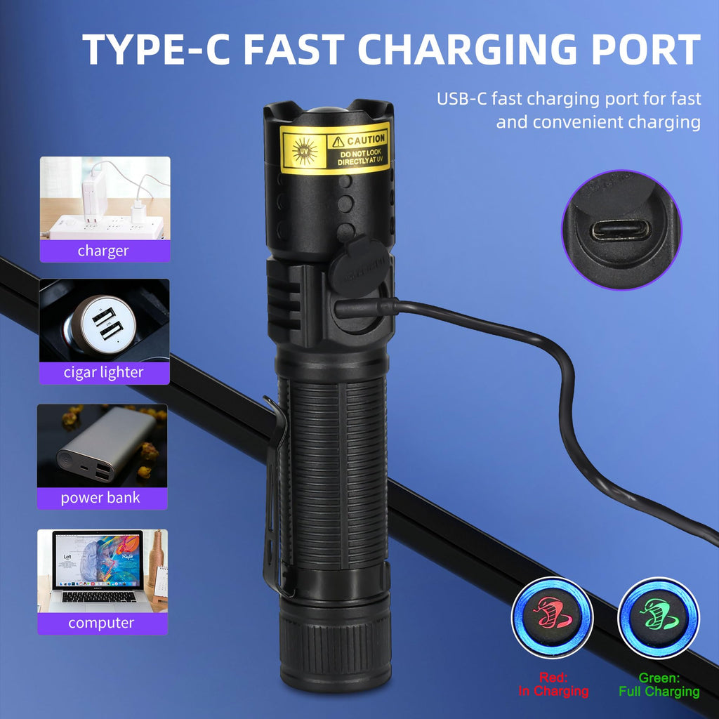 DARKBEAM 395NM UV LED Blacklight Lamp, Ultraviolet Lamps, Wood Lamp, Rechargeable USB-C Swivelling, Water Resistant for Detecting Scorpions and UV Resin Light