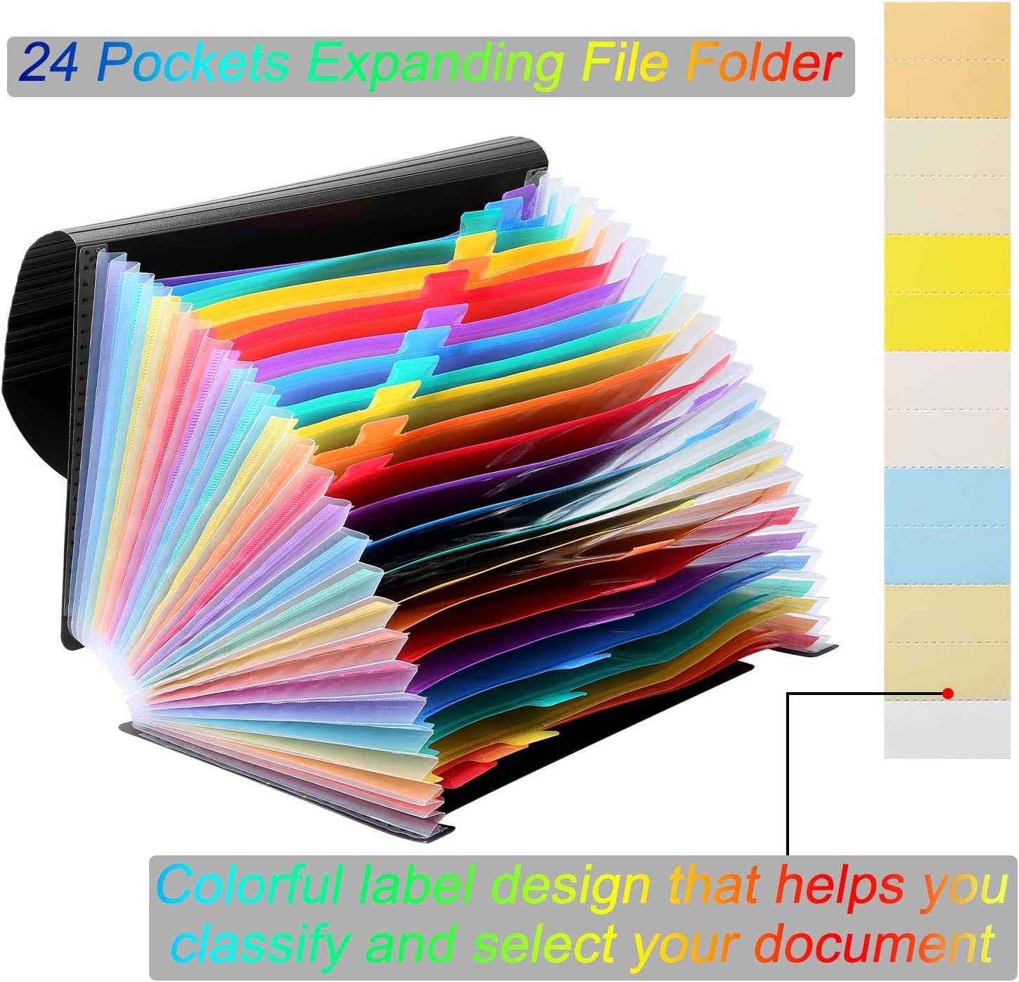 24 Pockets Expanding File Folder with Blank Labels, According File Organizer with Expandable Cover, Desktop Accordion Folders Letter A4 Paper Document Storage Organizer for Documents Storage