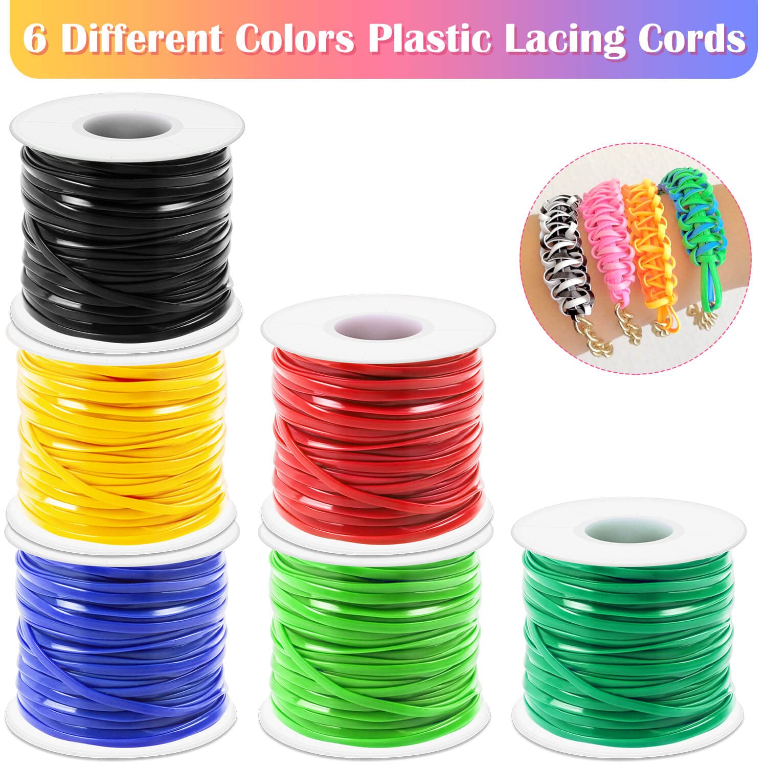 Lanyard String Kit, Cridoz 6Pack Plastic Lacing Cord Gimp String Lanyard Weaving Kit for Boondoggle, Bracelets, Keychains, Crafts