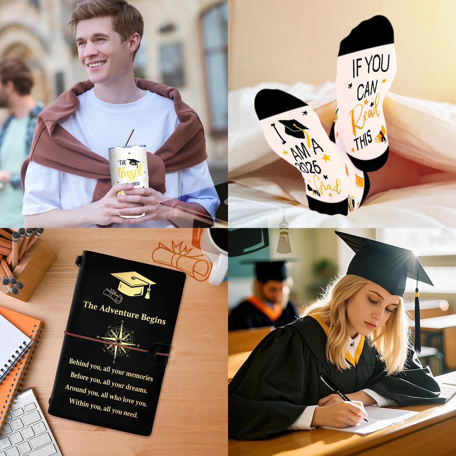 10 Pieces 2026 Graduation Gift Box Set, Class of 2026 Graduation Gift Basket with 20 Oz Tumbler, Socks, Bear Towel, Journal Notebook, Pen, Bookmark, Bracelet for High School College Gifts