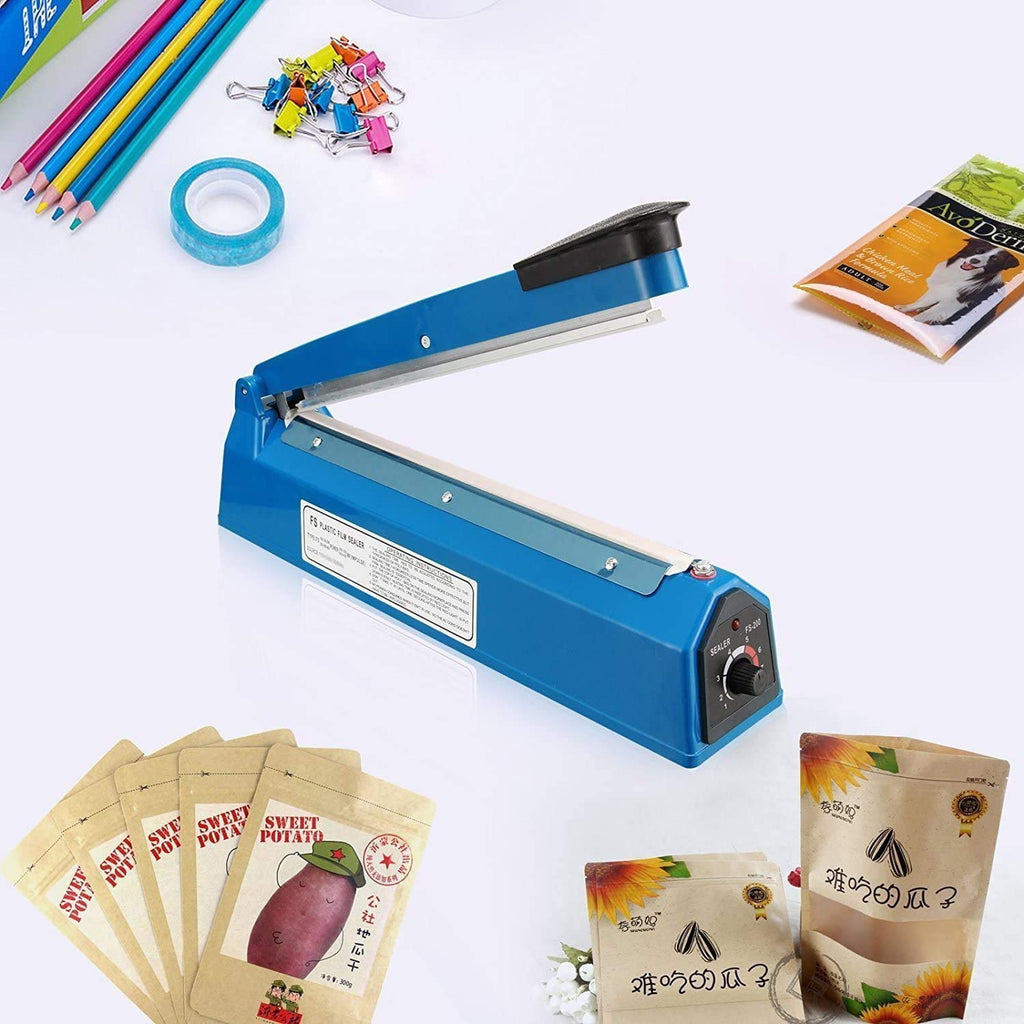 Impulse Heat Sealer Manual Bags Heat 8/12 Inch Impulse Sealing Machine for Plastic PE PP Bags with Extra Replace Element Grip (200mm, Blue)