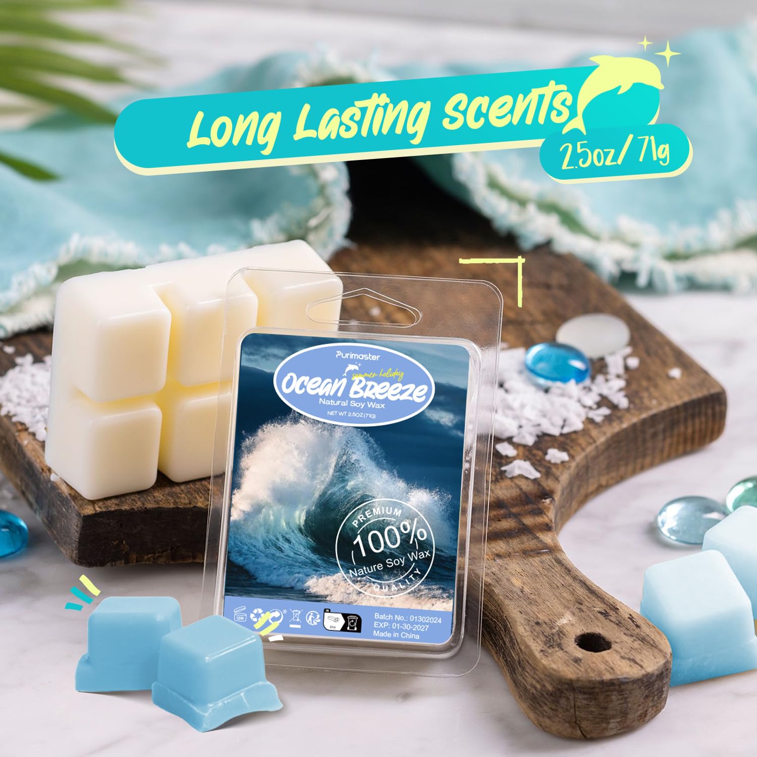 SoulOrigin Summer Scented Wax Melts, Strong Scented Wax Cubes Gift Set, Soy Wax Tarts for Warmer, Sea Breeze, Coconut, Pina Colada, Pink Beach, Pineapple, Watermelon, Vanilla Ice Cream, Fresh Cotton