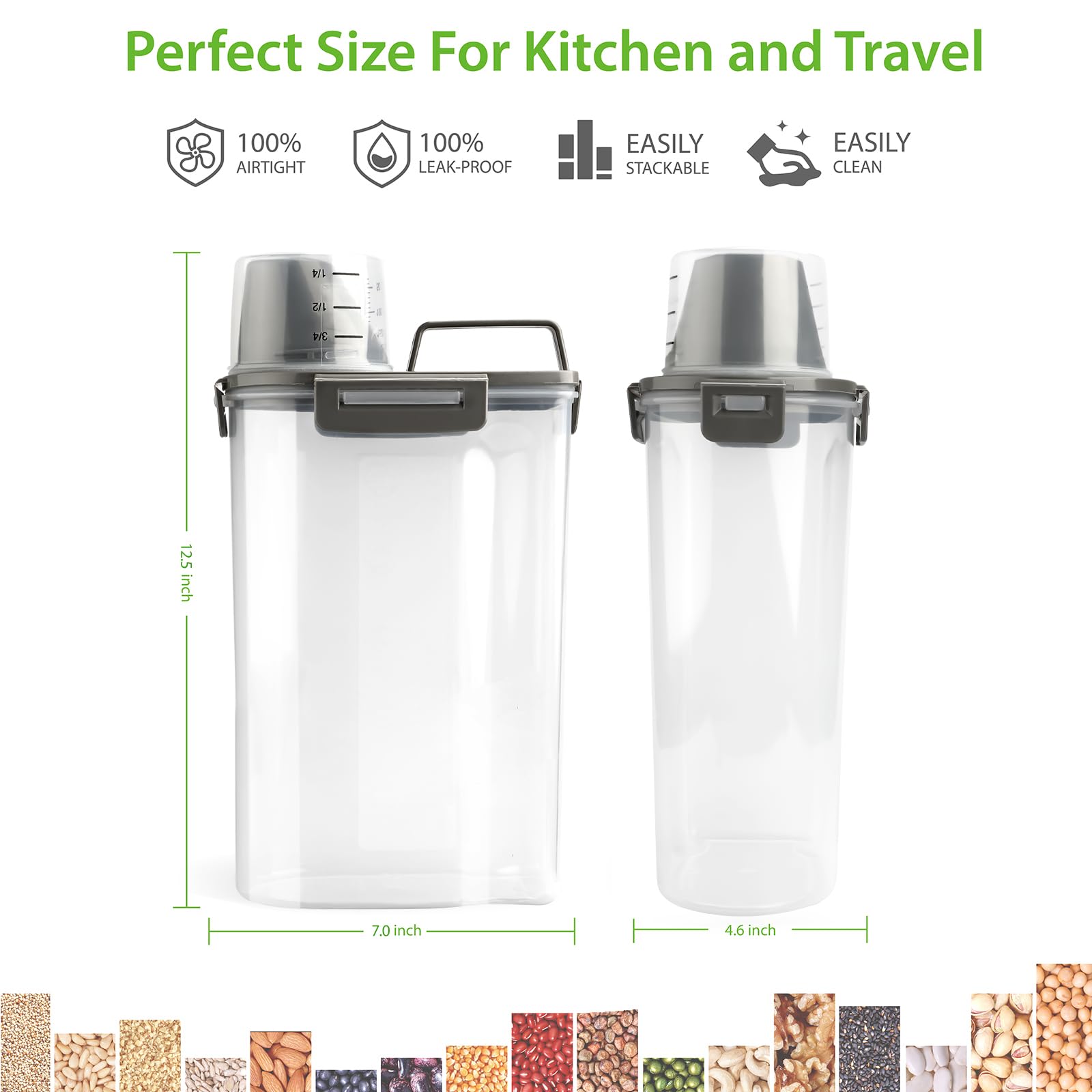 Viretec Rice Storage Container, 3 to 5Lbs Dry Food Airtight Container, Pet Dog Cat Food Canister, BPA Free Clear Plastic Kitchen and Pantry Organization Bin for Oatmeal, Grain, Cereal, Pasta, Flour