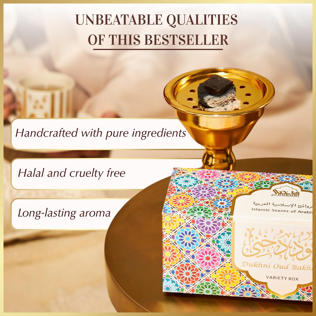 Oud Bakhoor Variety Box by Dukhni | Assorted Box | 30 Pieces Bukhoor | Gift Set & Refill Kit | Arabic Bakhoor Incense | Perfect for Ramadan Prayer and Gifting | Luxurious, Long Lasting