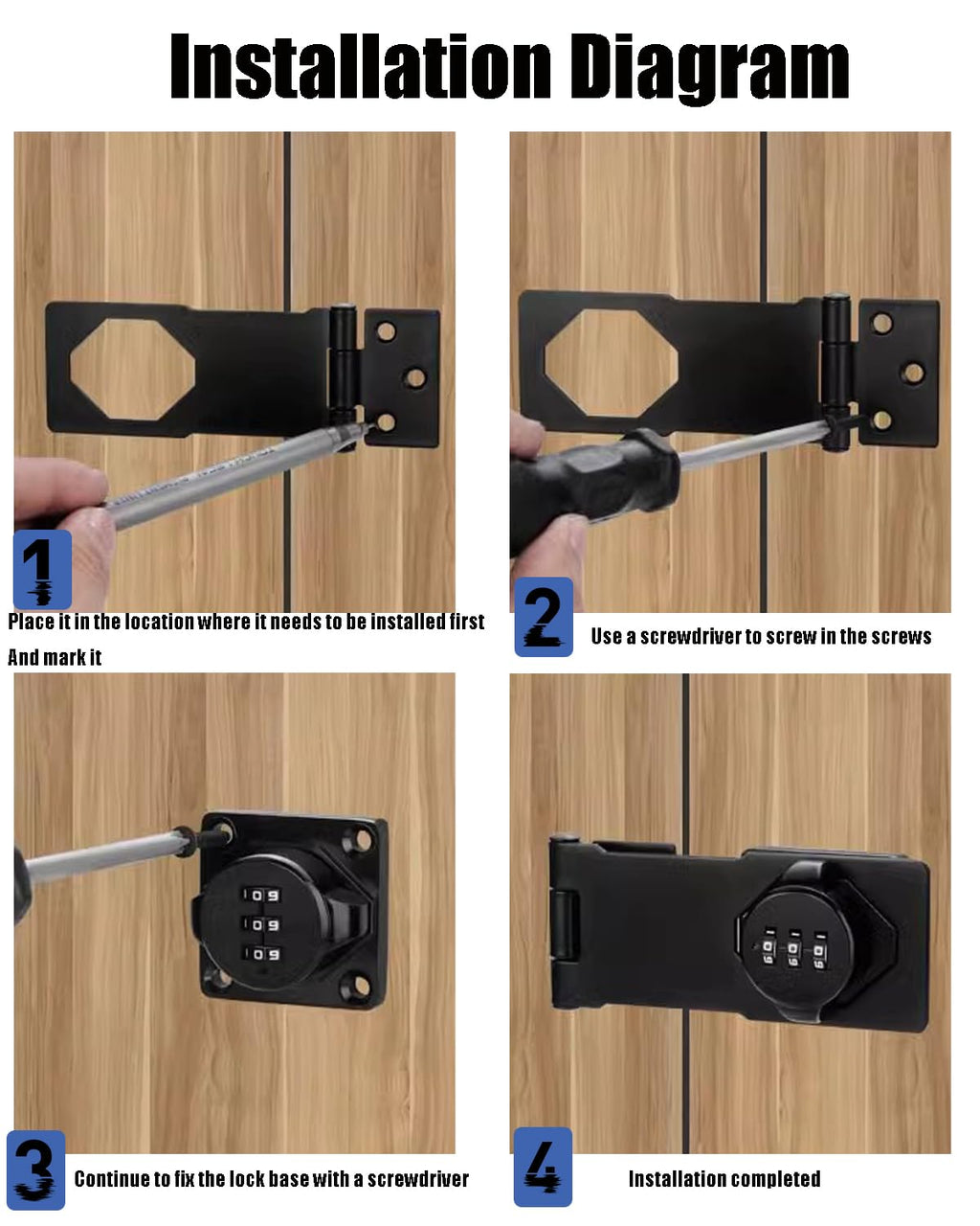 Mechanical Password Rotary Hasp Locks Cabinet Locks with Combination Door Suitable for School Gym Storage Cabinet Fence Toolbox Door Box (Black)