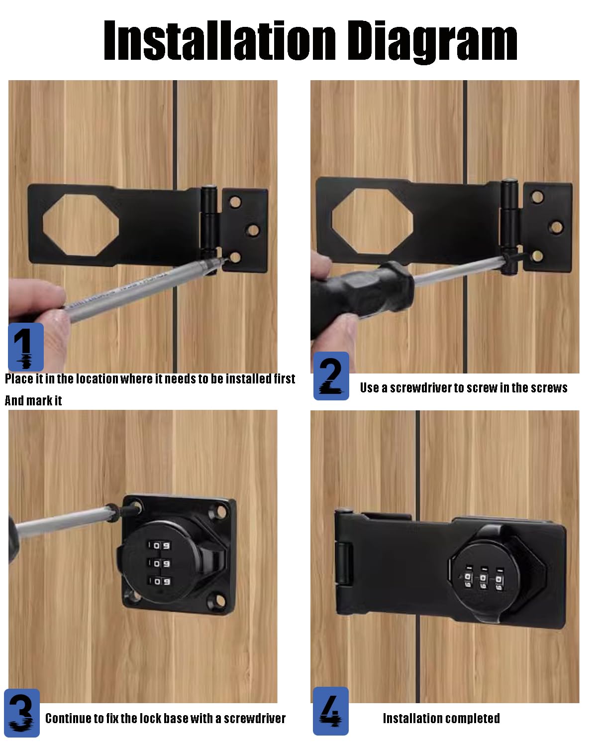 Mechanical Password Rotary Hasp Locks Cabinet Locks with Combination Door Suitable for School Gym Storage Cabinet Fence Toolbox Door Box (Black)