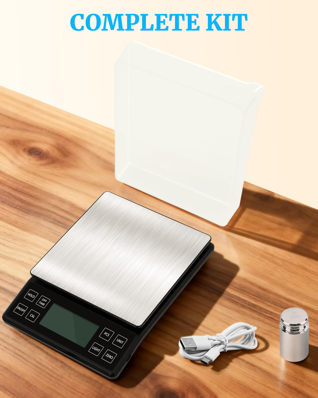 NEXT-SHINE Food Kitchen Scale 11lb/5kg, 0.1g High Precision & Type-C Rechargeable Digital Scale, Large Stainless Steel Platform with Backlit LCD for Baking, Cooking, Meal Prep (9 Units, Tray Included)