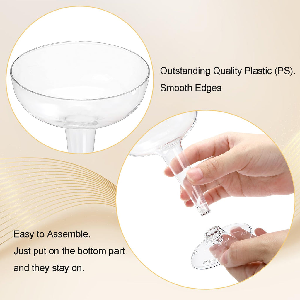 Hacaroa 75 Pack Plastic Champagne Coupe, 4 Oz Champagne Glasses Cocktail Glasses, Disposable Party Stem Cups Dessert Cups for Martini, Margarita, Birthday, Wedding
