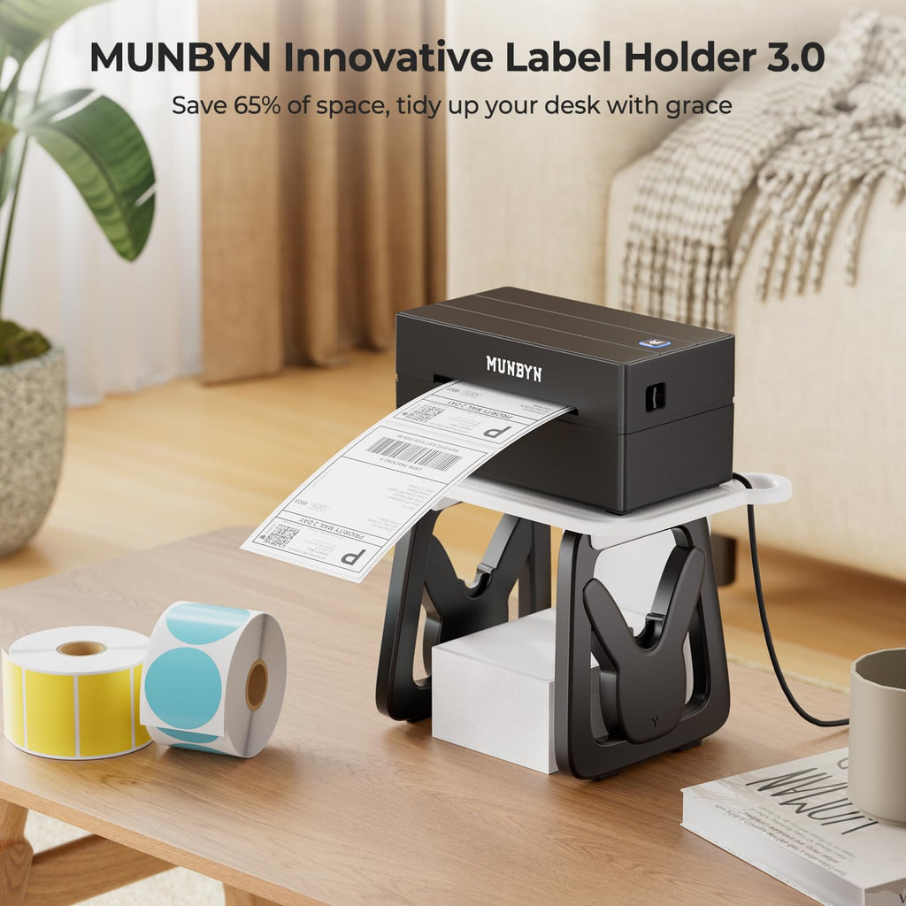 MUNBYN Label Holder for Rolls and Fanfold Labels, Thermal Label Holder for Desktop Label Printer, Accessory Supplies for Home, Office, Small Business (White)