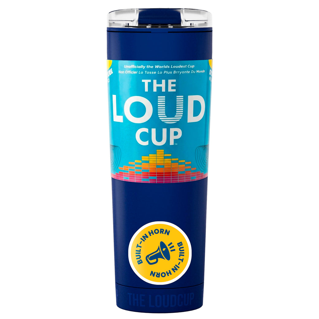 The LoudCup Blow Horn Tumbler, 2-in-1 Cheer & Sip Reusable Water Bottle with Built-In Horn for Sports Games, Tailgates & Parties, BPA-Free, 23 oz, Classic Navy
