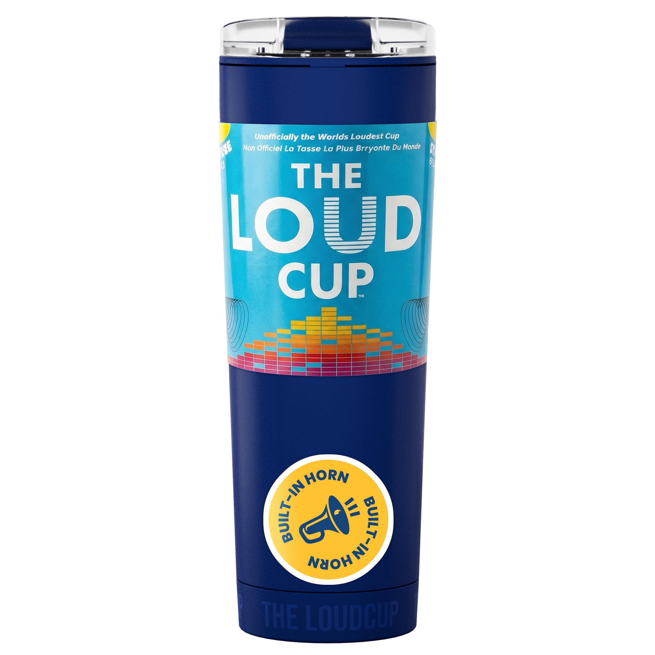 The LoudCup Blow Horn Tumbler, 2-in-1 Cheer & Sip Reusable Water Bottle with Built-In Horn for Sports Games, Tailgates & Parties, BPA-Free, 23 oz, Classic Navy
