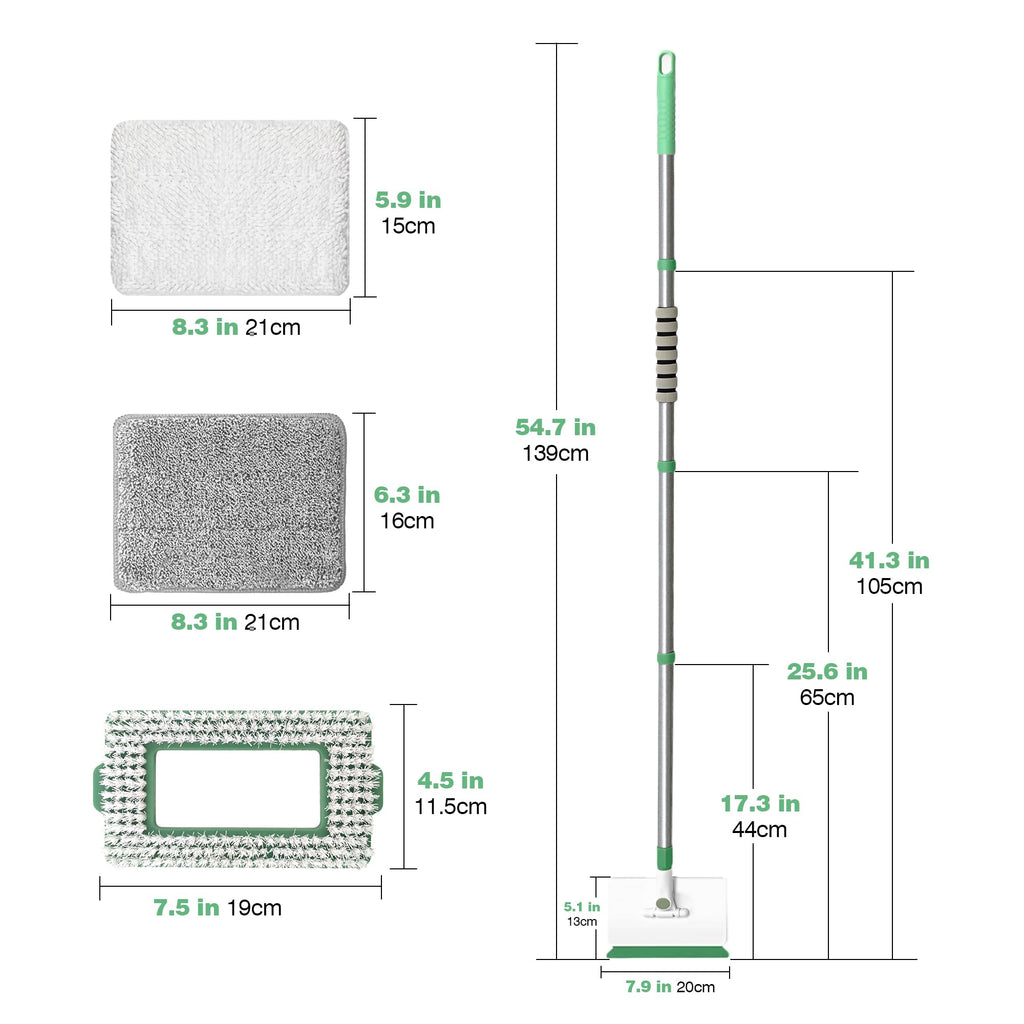 DALIPER Baseboard Cleaner Tool with Handle, Wall Cleaner Mop with 54.7'' Adjustable Long Handled 1 Scrubber Brush Mop Head and 4 Reusable Cleaning Pads for Baseboards Cleaning, Ceiling, Skirting Board