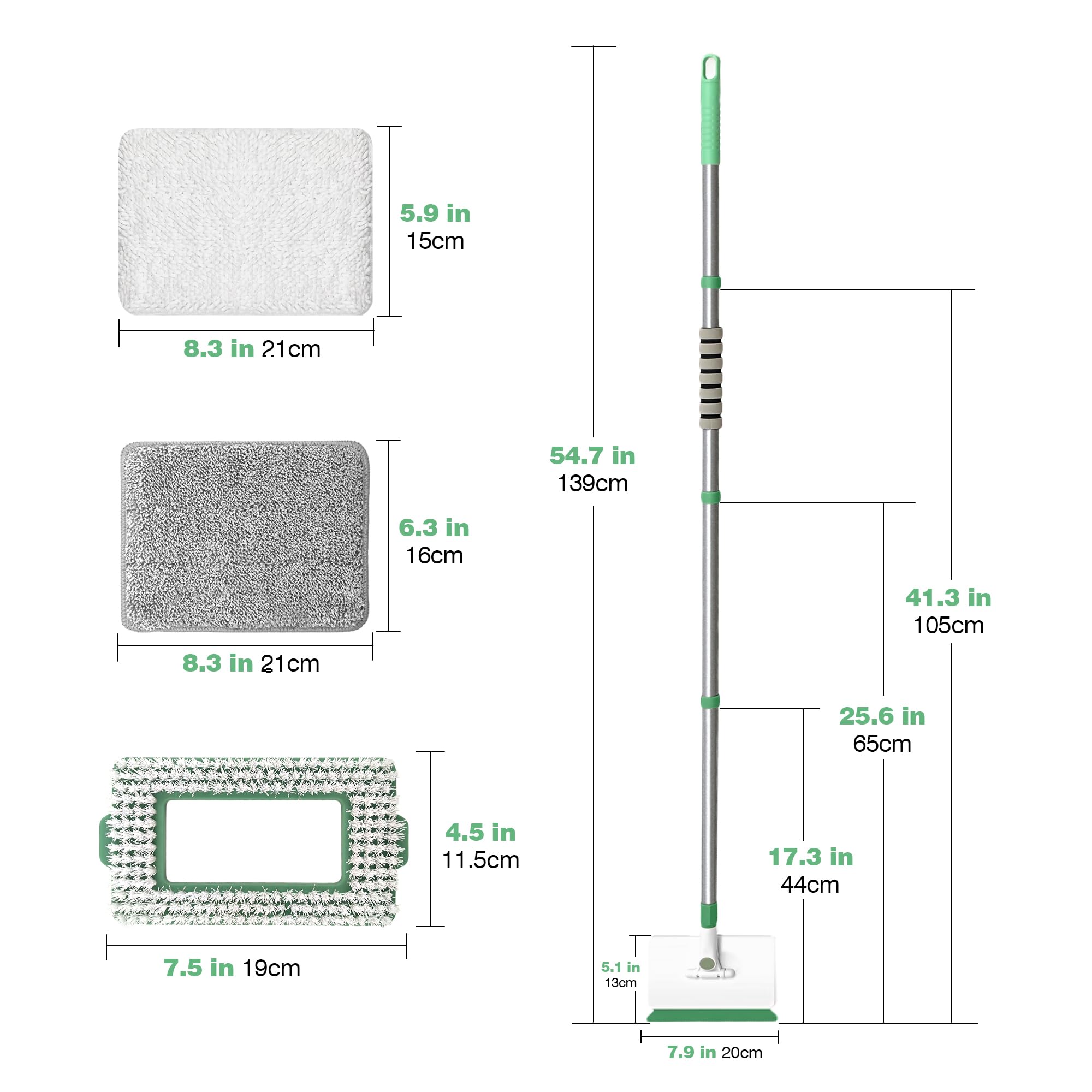 DALIPER Baseboard Cleaner Tool with Handle, Wall Cleaner Mop with 54.7'' Adjustable Long Handled 1 Scrubber Brush Mop Head and 4 Reusable Cleaning Pads for Baseboards Cleaning, Ceiling, Skirting Board