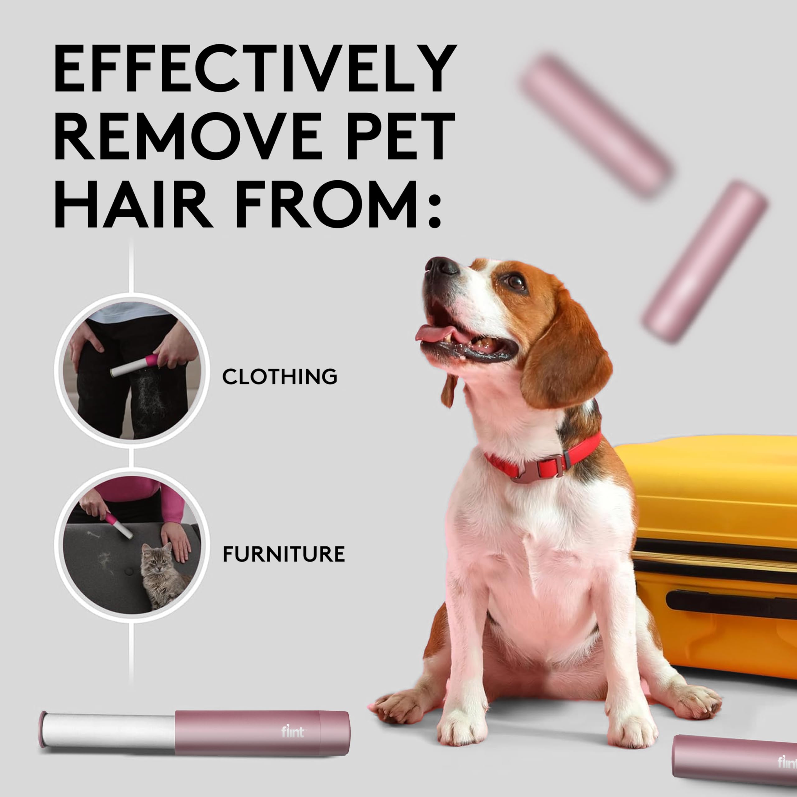 Flint Rose Gold Retractable Mini Lint Roller with 90 Extra Sticky Sheets, Small and Portable Lint Roller, Ideal Pet Hair Remover Lint Roller, Travel Lint Rollers and Lint Shaver for Clothes