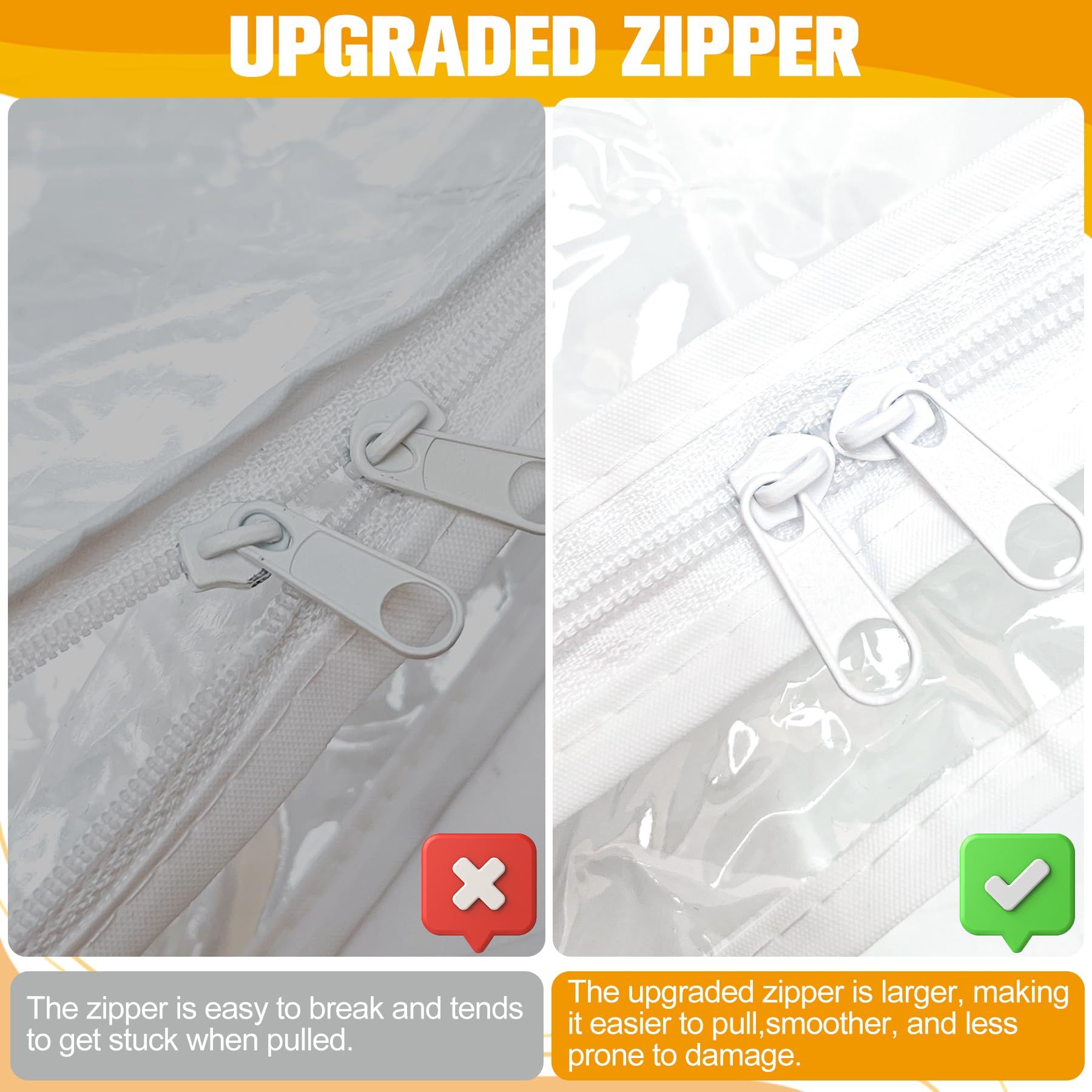 Plastic Storage Bags with Easy-Glide Zipper, Pack of 6, Durable Clear Vinyl Zippered Storage Bags for Clothes Sweaters Comforters Blankets Sheets Bedding (15.7 x 13.8 x 3.9 Inch)