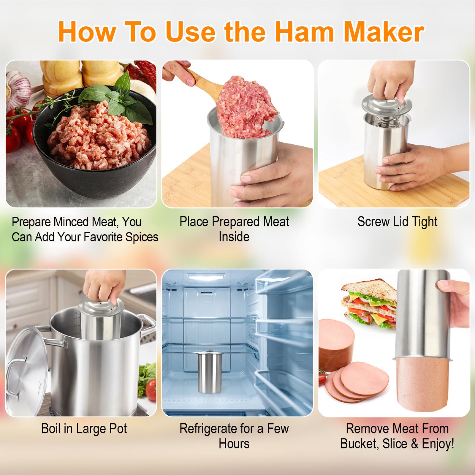 Joyeee Ham Maker - Stainless Steel Round Shape Deli Meat Press Maker Machine for Making Healthy Homemade Meat Sandwich, Seafood Meat Poultry Patty Gourmet Cooking Tools