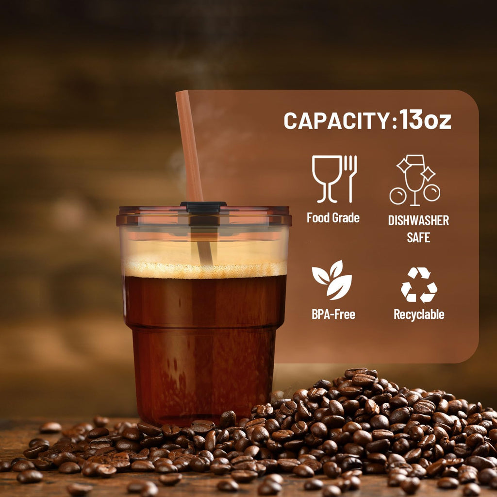 Luxfuel 13oz/400ml Glass Tumbler with Straw and Lid, 1 Pack Glass Cup, Sealed Carry on Travel Coffee Cup for Coffee, Iced Tea, Water