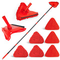NEWE Wall Mop Cleaner, 80 inches Long Handle, 180° Folding Ceiling Cleaning Tool with Squeegee for Washing Painted Walls, Triangle Baseboard Scrubber with 3 Chenille Duster and 3 Microfiber Pads (Red)