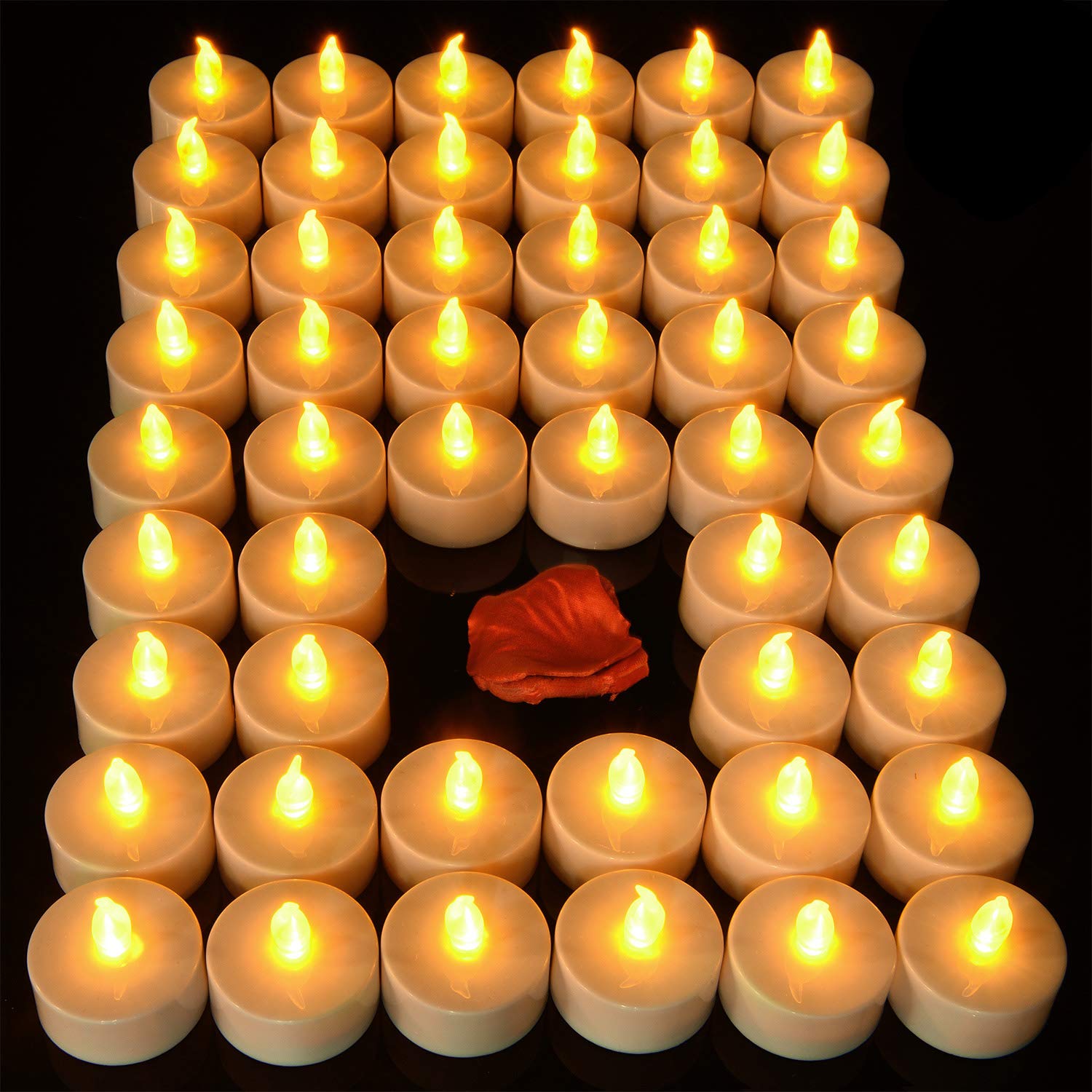 Pandaing Battery Operated Flameless Tealight Candles [40 Pack, Batteries Included], Realistic Tea Lights Candles, Flickering Bright Tealights