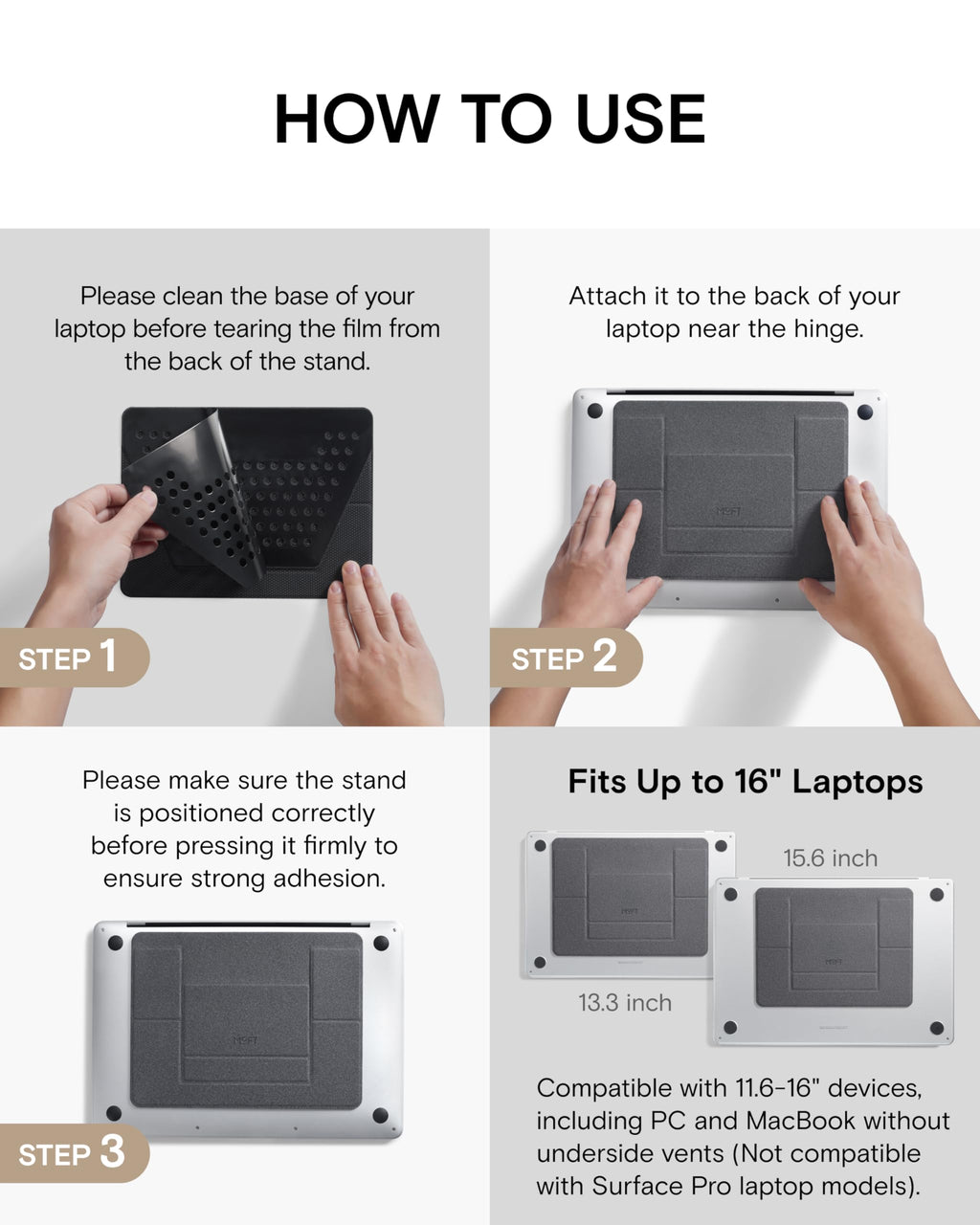 MOFT Laptop Stand for Desk, Adhesive Laptop Stand with 2 Adjustable Angles, Foldable & Portable Computer Stand Riser Compatible with MacBook Air&Pro, MacBook Neo, and More Laptops 11.6"-16", Jet Black