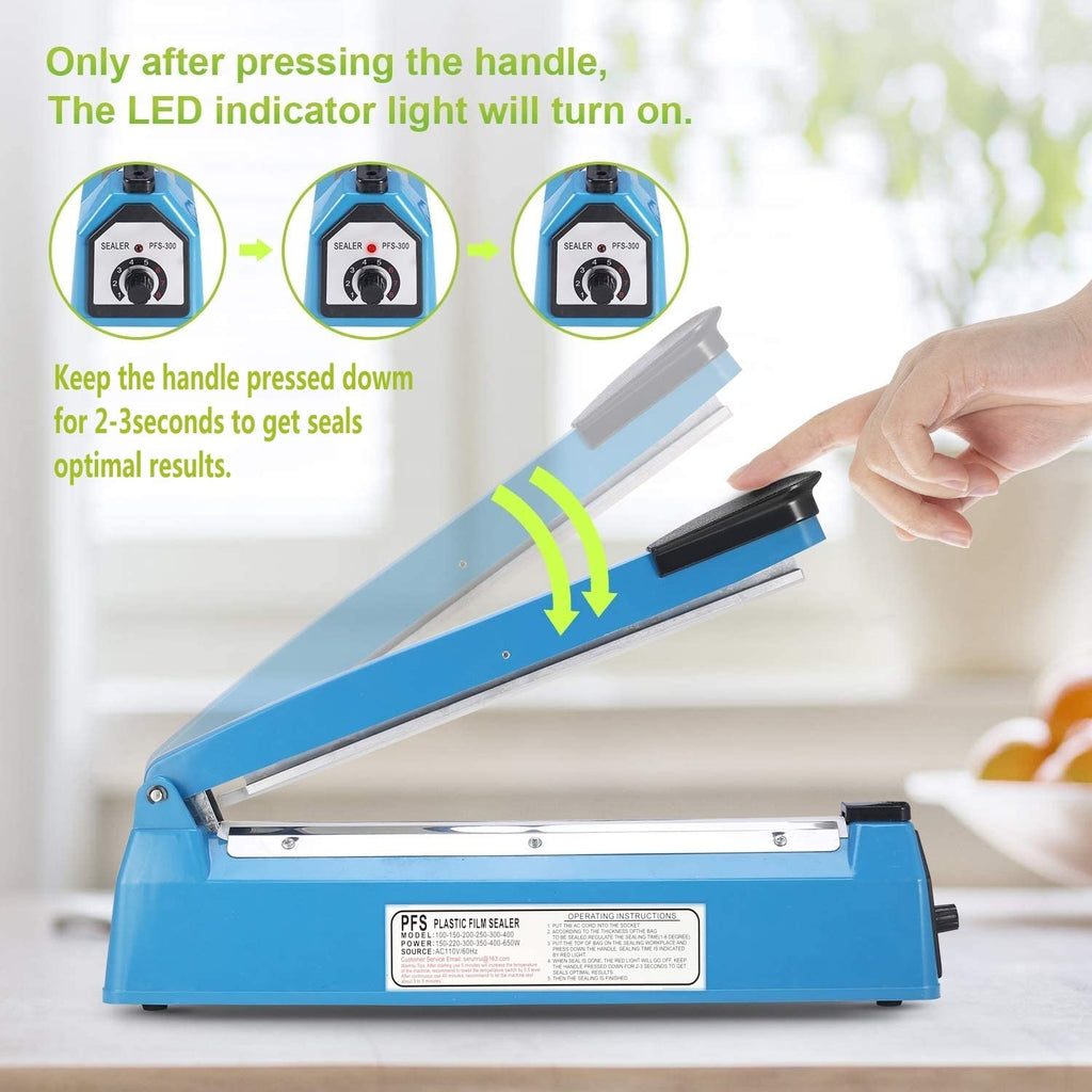 Impulse Heat Sealer Manual 8 Inch Sealing Machine for Plastic Bags PE PP With Extra Replace Element Grip