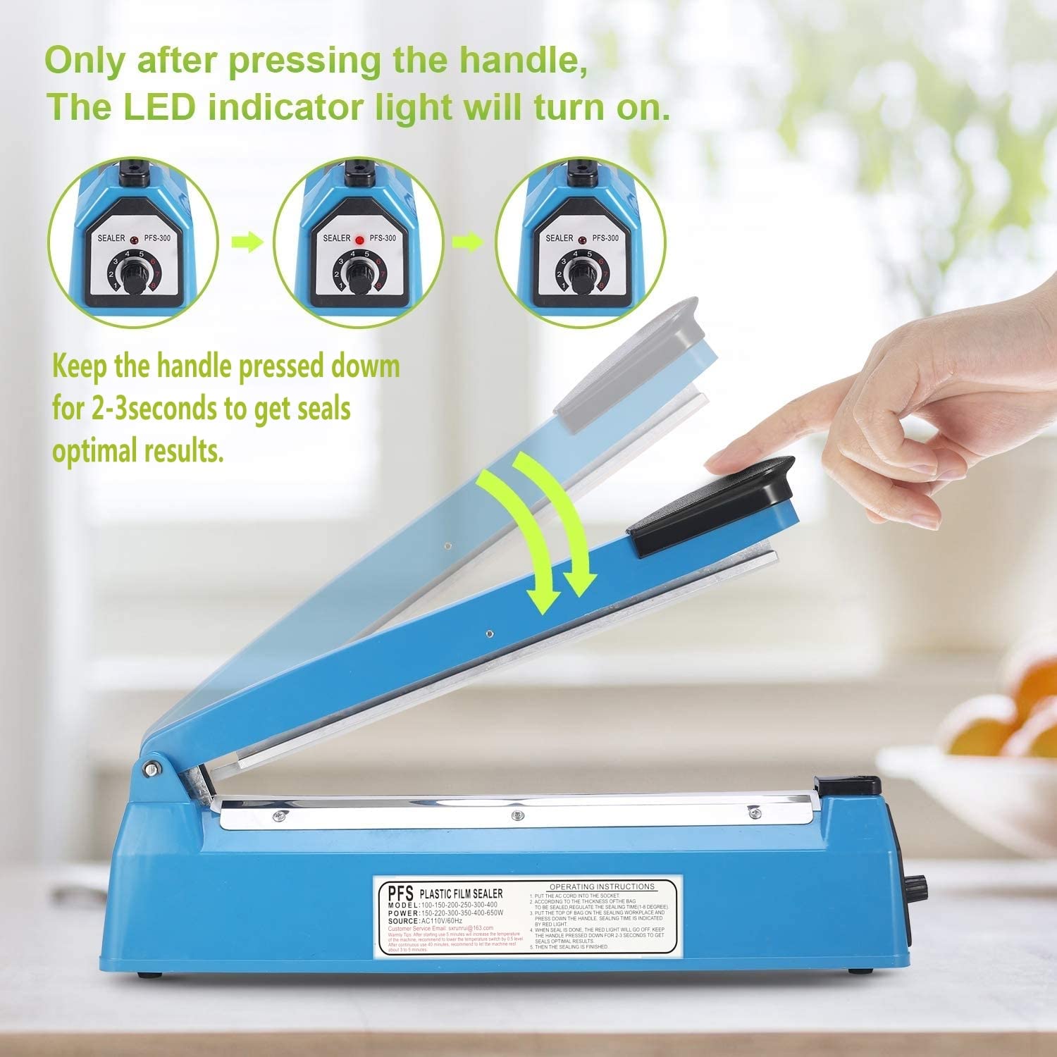 Impulse Heat Sealer Manual 8 Inch Sealing Machine for Plastic Bags PE PP With Extra Replace Element Grip