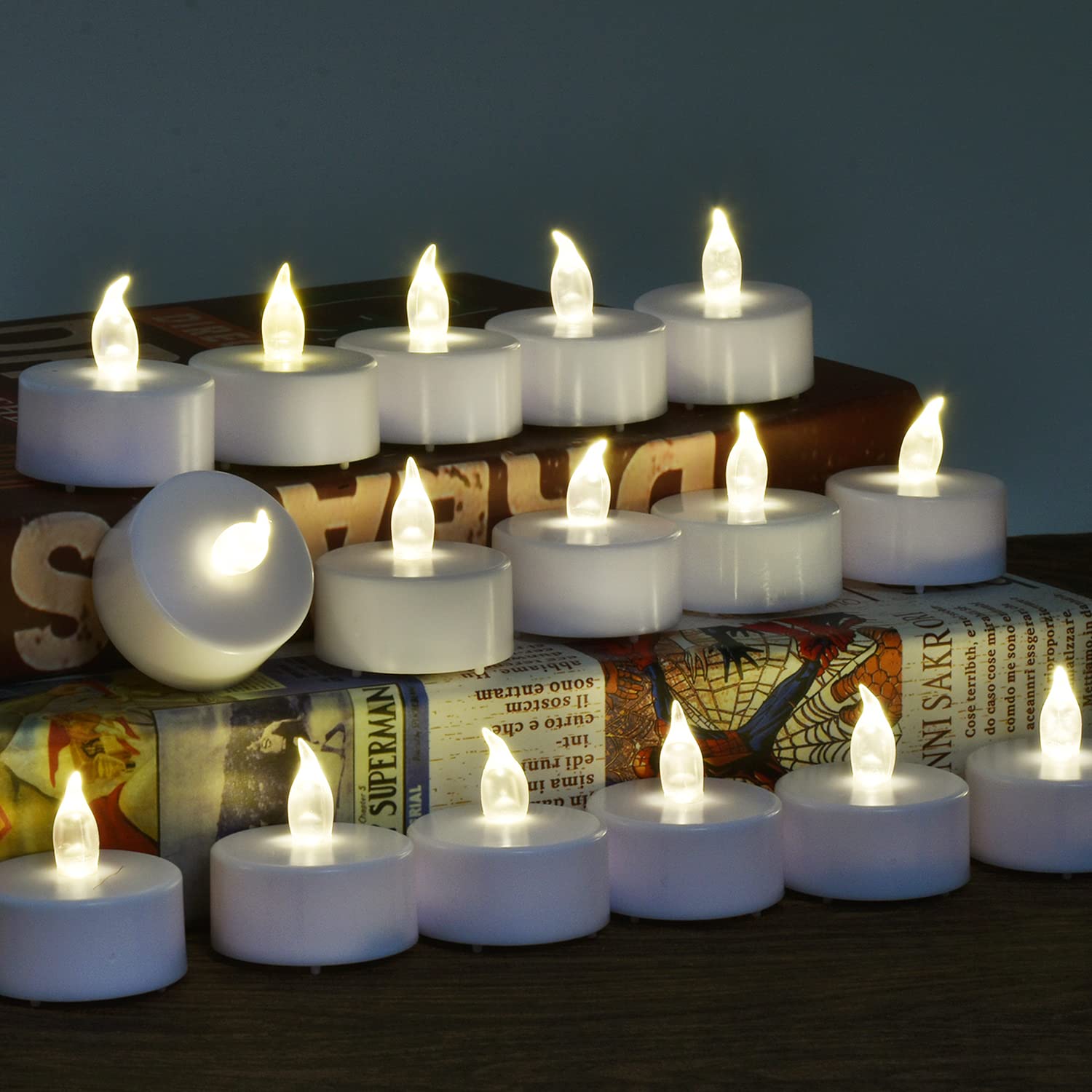 Tea Lights Battery Operated Candles,Set of 24 LED Tea Lights Flameless Candles 200+ Hours Flickering Fake Tealights for Sweetest Day Wedding Home Decorations Party (24 Pack Warm White)