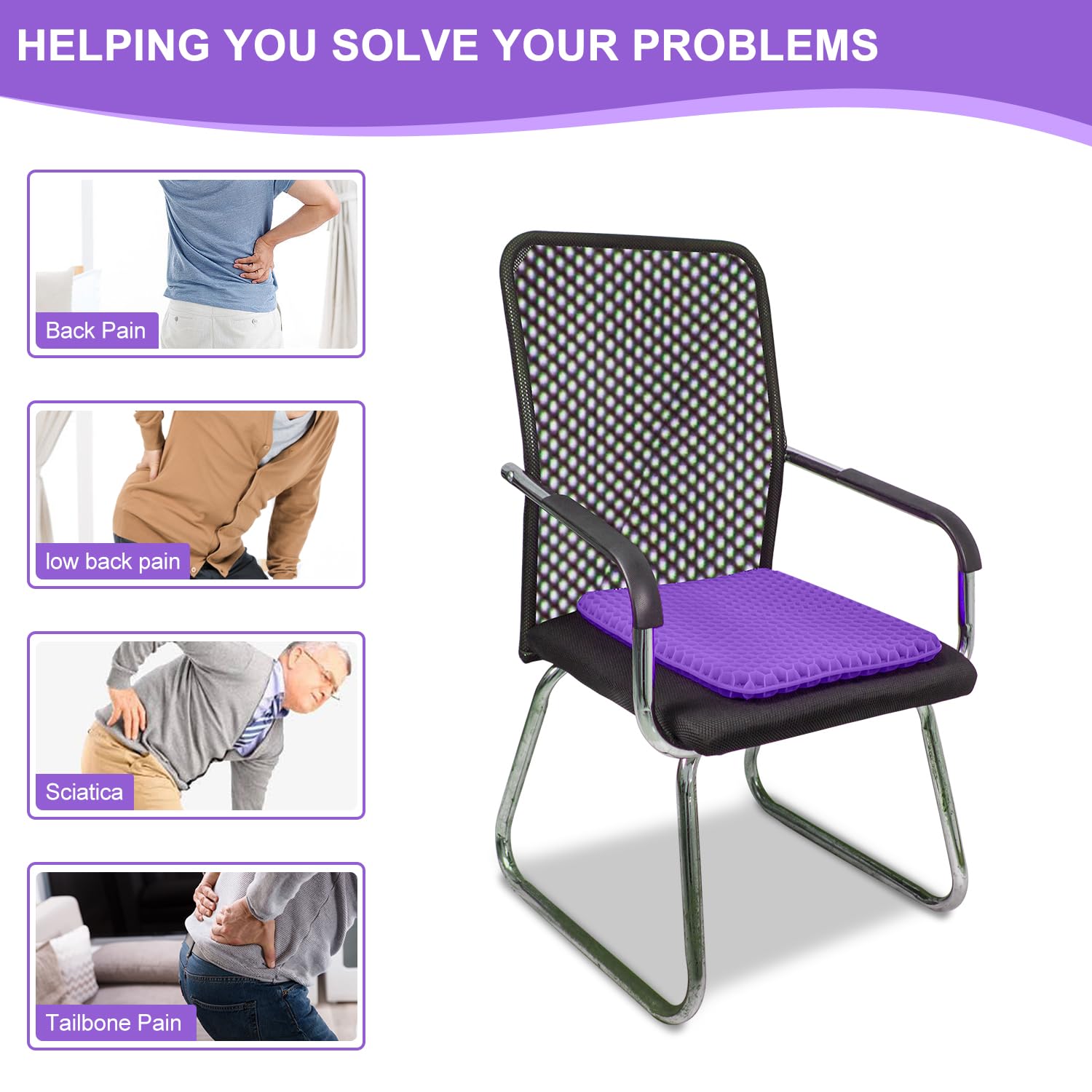 Large Gel Seat Cushion for Long Sitting with 2 Non-Slip Cover- 45 x 45cm,Soft & Breathable,Seat Cushion for Desk Chair,Wheelchair,Car,Stadium,Airplane,Blue Support,Office Chair,air Plane,bleacher