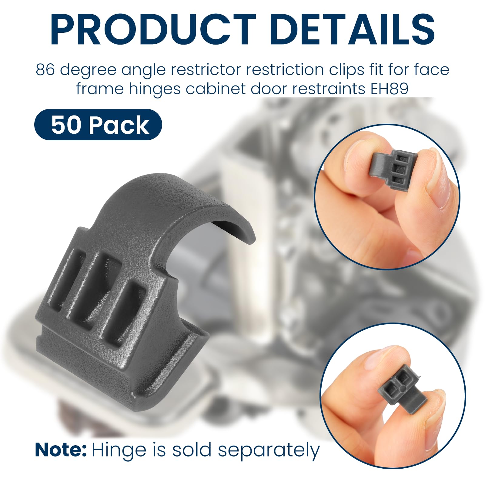 86 Degree Angle Restrictor Restriction Clips (50Pack), Hinge Restrictors for Cabinet Doors, Fit for Face Frame Hinges Kitchen Cabinet Door Restraints EH89