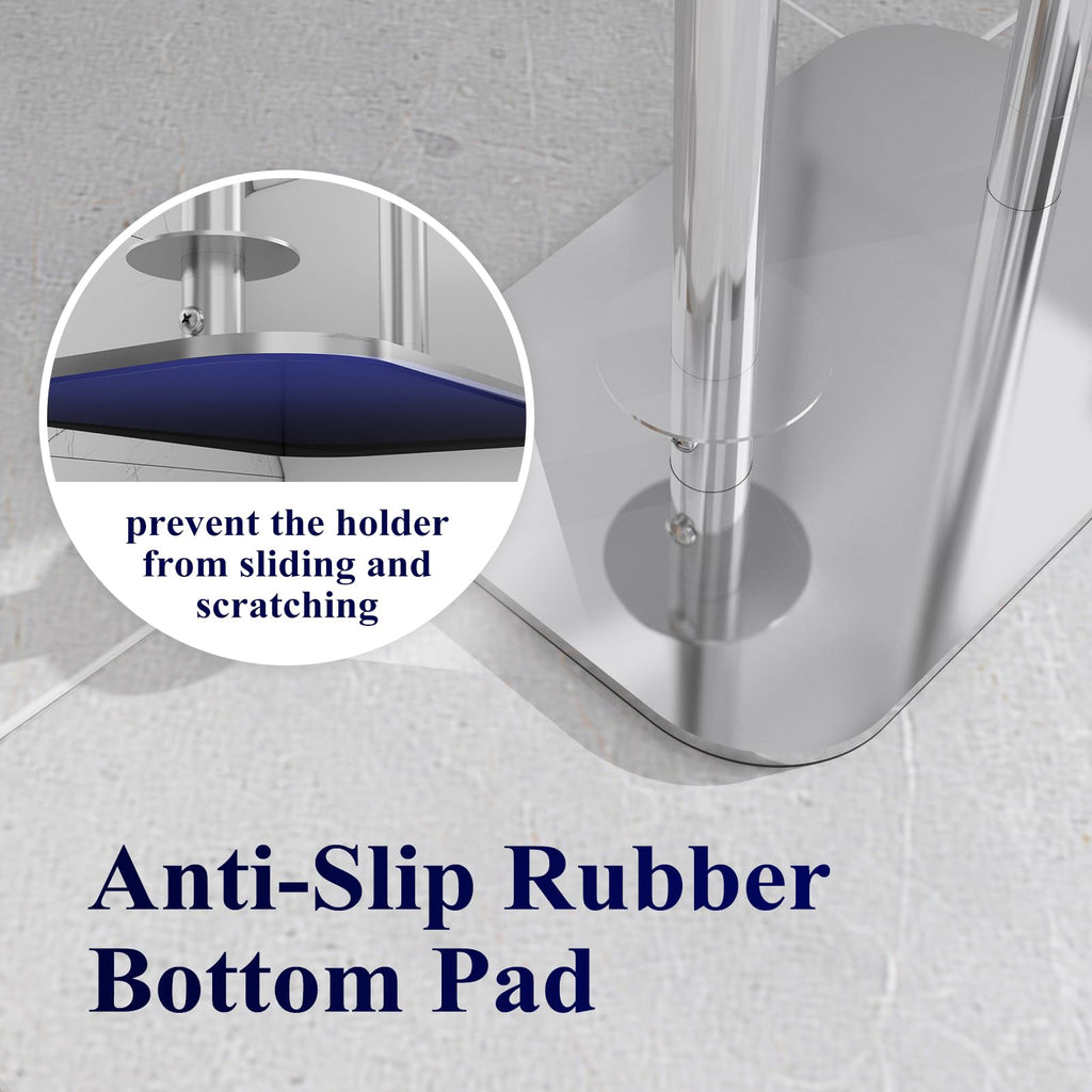 Kitsure Toilet Paper Roll Holder Free Standing – Rustproof Metal Toilet Paper Stand for 4 Rolls with Anti-Slip Base and Shelf for Phone & Small Items, Silver, 63.0 x 23.5 x 15.0 cm