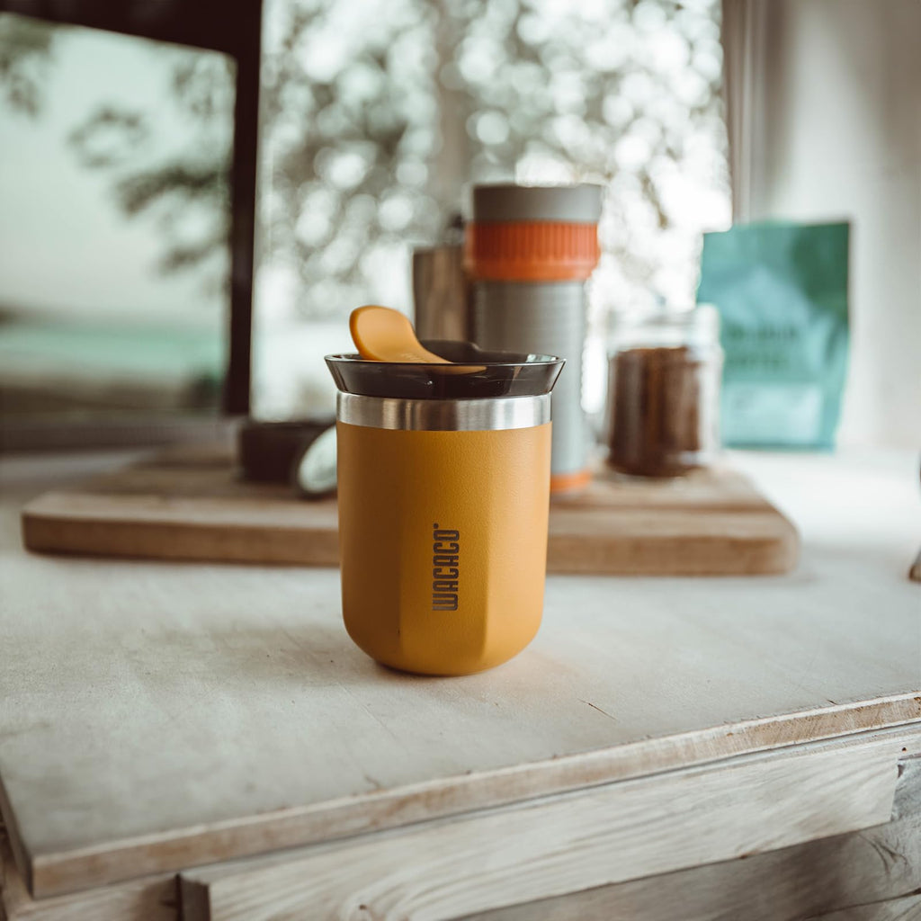 WACACO Octaroma Classico Vacuum Insulated Coffee Mug, Double-Wall Stainless Steel Travel Tumbler with Drinking Lid, 6 fl oz (180ml), Yellow