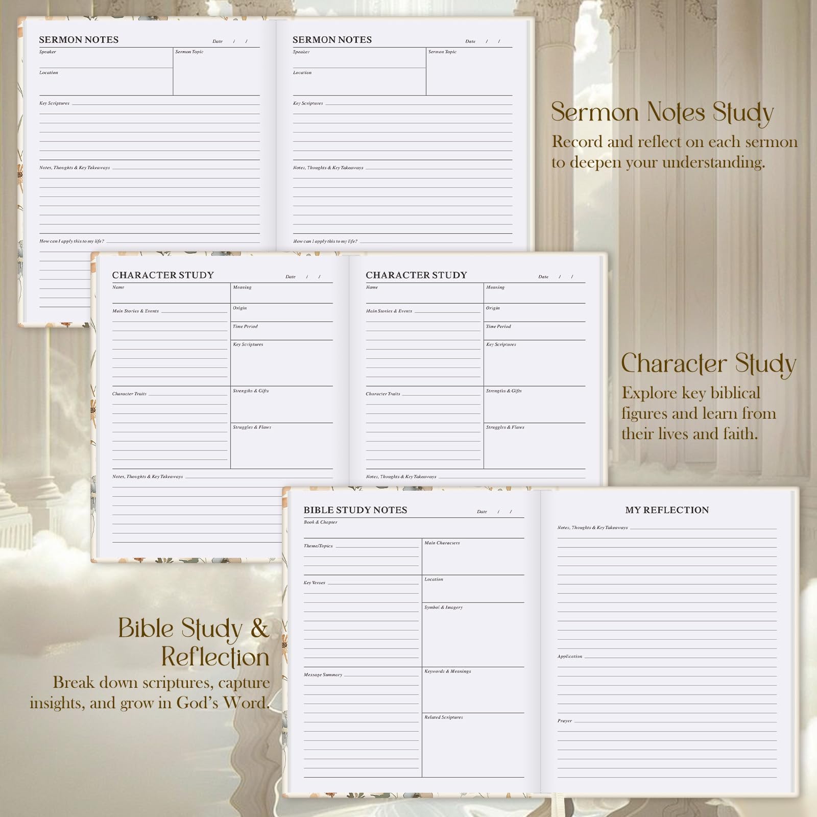 Lanpn Bible Study Journals for Women with Tabs & Highlighters, Daily Devotional Journaling Church Notes Taking, Leather Bible Prayer Guide Notebook Christian Religious Faith Based Gifts