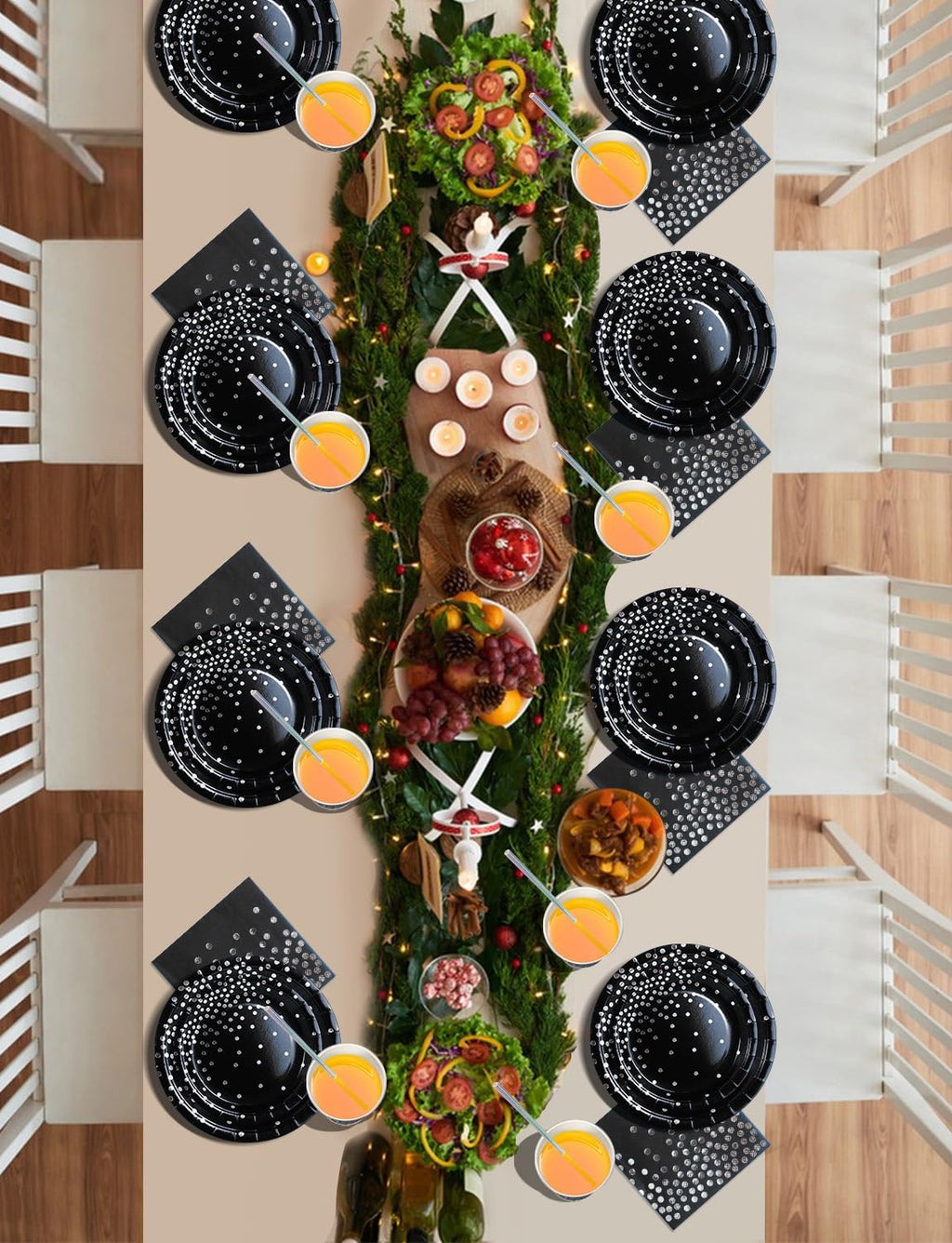 Nkaiso Paper Plates Napkins Cups Set, 126 Piece Black and Silver Paper Tableware Set Includes Birthday Paper Plates Napkins Cups Straws for Wedding Shower Engagement Wedding Birthday-25 Guests