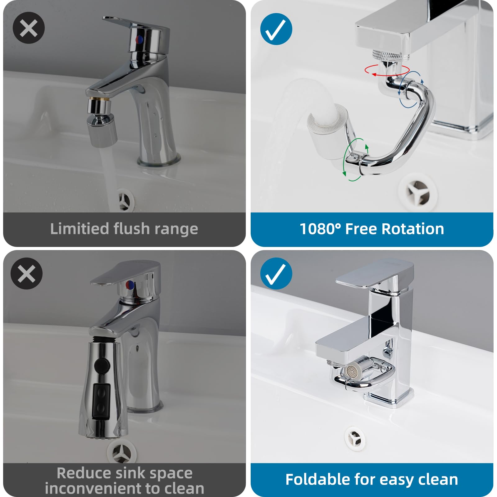 Hibbent Metal 1080 Swivel Faucet Extender: Universal Robotic Arm Swivel Extension Faucet Aerator with Dual Spray Mode, Splash Filter, Sink Faucet Attachment for Kitchen Faucet or Bathroom Sink Chrome