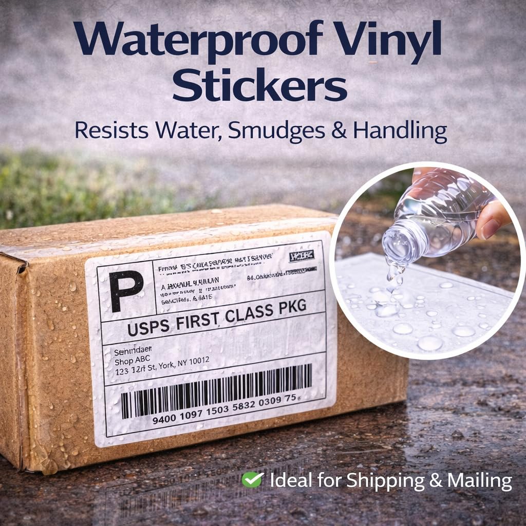 Nicbuy Full Sheets Printable Glossy White Shipping Labels - 20 Labels (8.5" x 11") - Waterproof Vinyl Stickers for Inkjet or Laser Printer