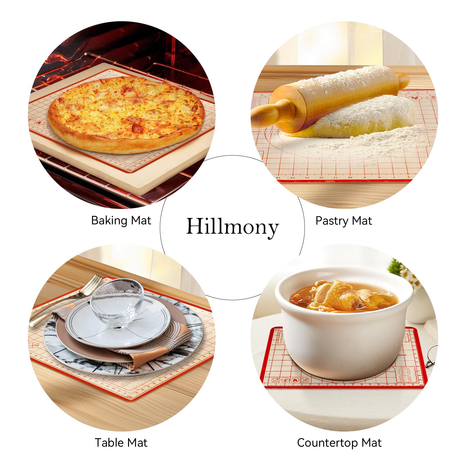 Silicone Baking Mat,28in×20in & 16in×12in Pastry Mat,Measuring Non-Slip Dough mat Mats for Baking,Kneading Dough,Table Mats Red (2Pack)