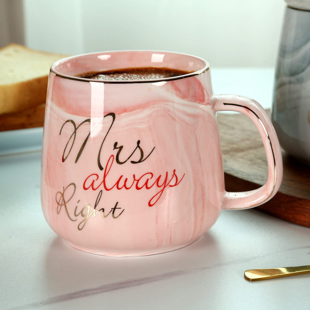 Mr and Mrs Couple Coffee Mugs - Best Wedding Gift Bridal Shower Engagement Gifts Set for Bride, Anniversary Birthday Valentine's Day Housewarming Gift Ideas, Unique 13.2 Oz Ceramic Marble Couple Gifts