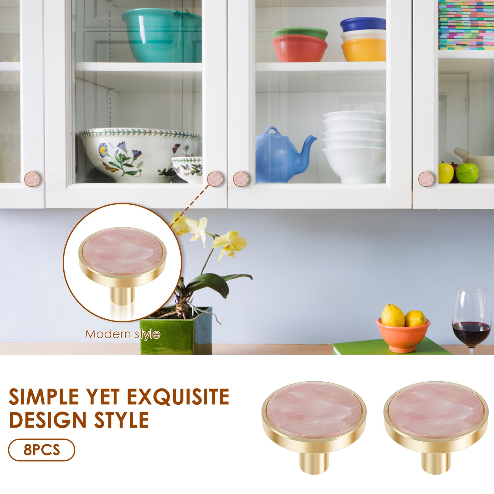 LYIYEYAN 8Pcs Drawer Knob Set, Zinc Alloy Dresser Pull with Screws, Decorative Drawer Handle, Exquisite Furniture Knob for Closet Dresser Door(Pink)