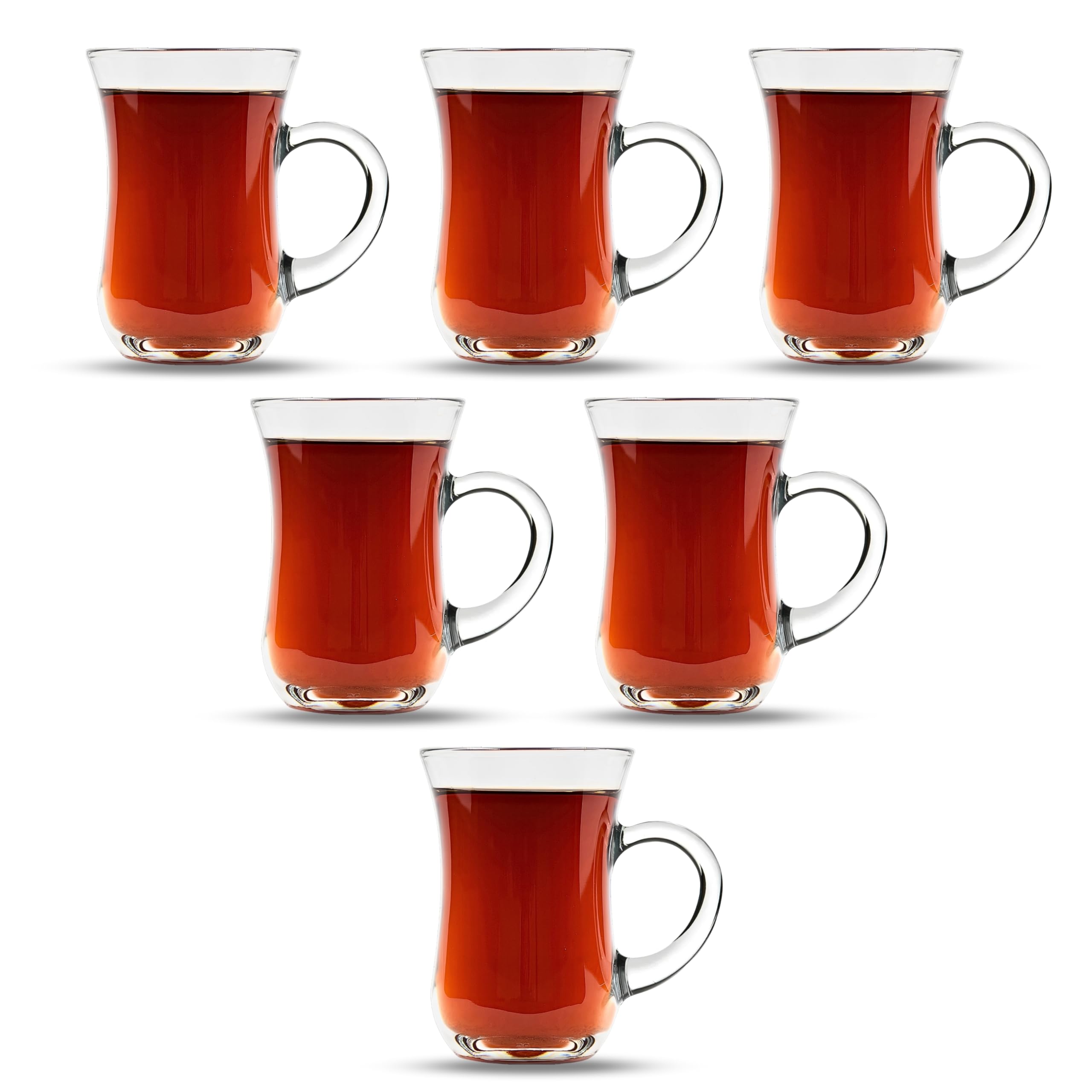yersiz Turkish Tea Glasses With Handle - 6 pcs Glass Tulip Teacups, 4.9 oz Capacity, 2.6" Diameter, 3.7" Height