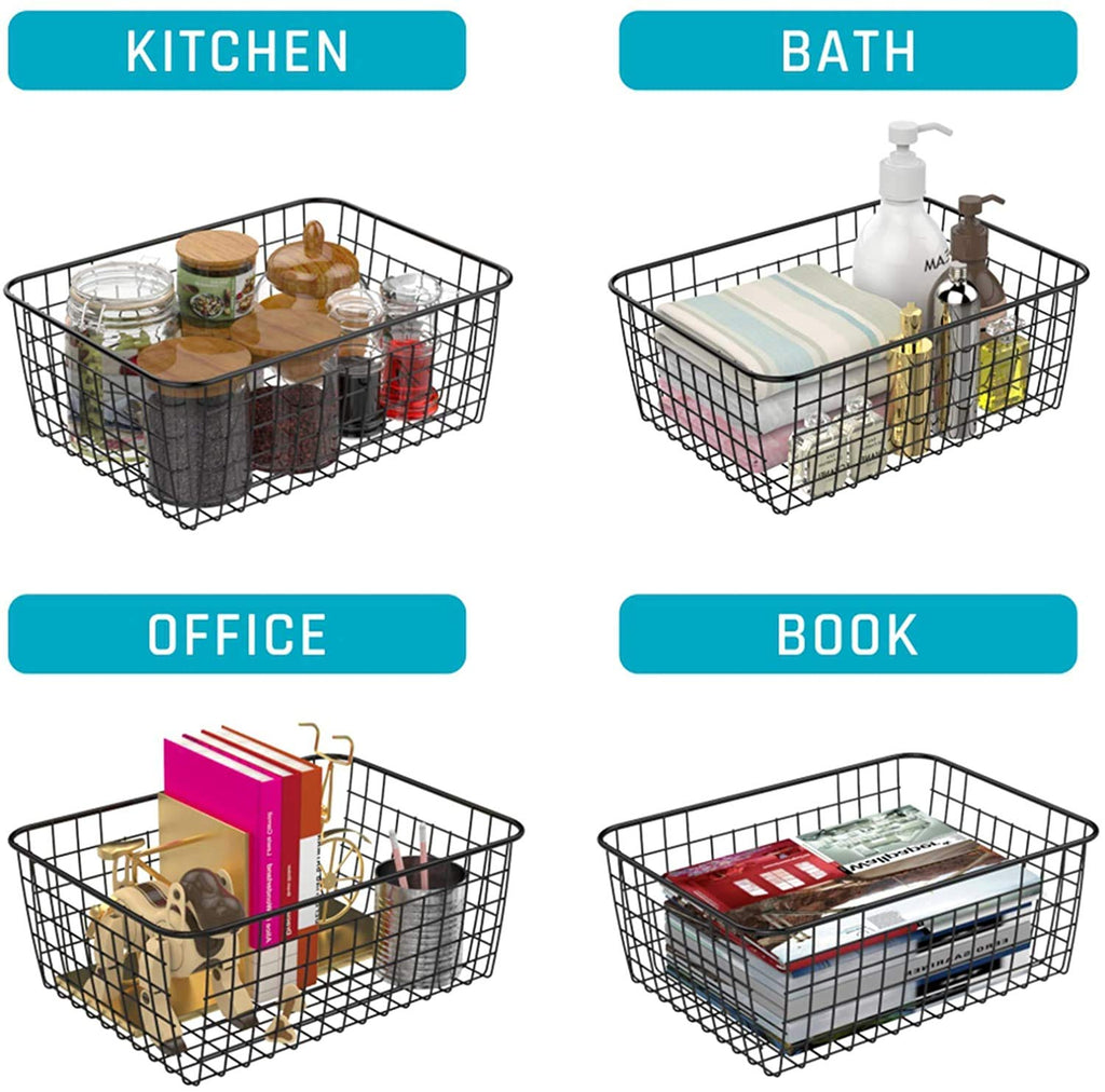 HDYOUDO Metal Black Large Wire Basket Food Storage Organizer,pantry organizers and storage for Organizing Kitchen Cabinets potato onion, 2 Pack