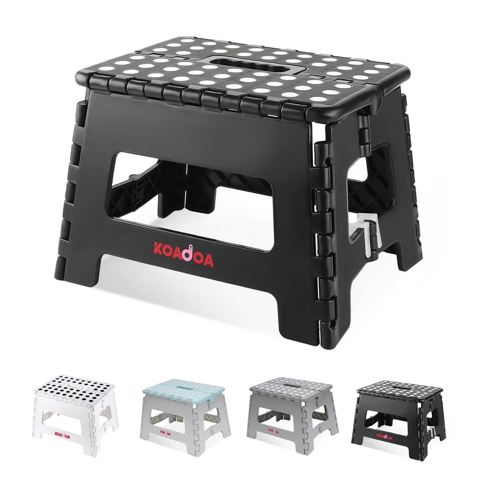 KOADOA Folding Step Stool, 9 Inch Plastic Foldable Step Stool for Kids Adults - Holds Up to 330 lbs Foot Stool with Non-Slip Surface, Carry Handle for Kitchen Bathroom Bedroom