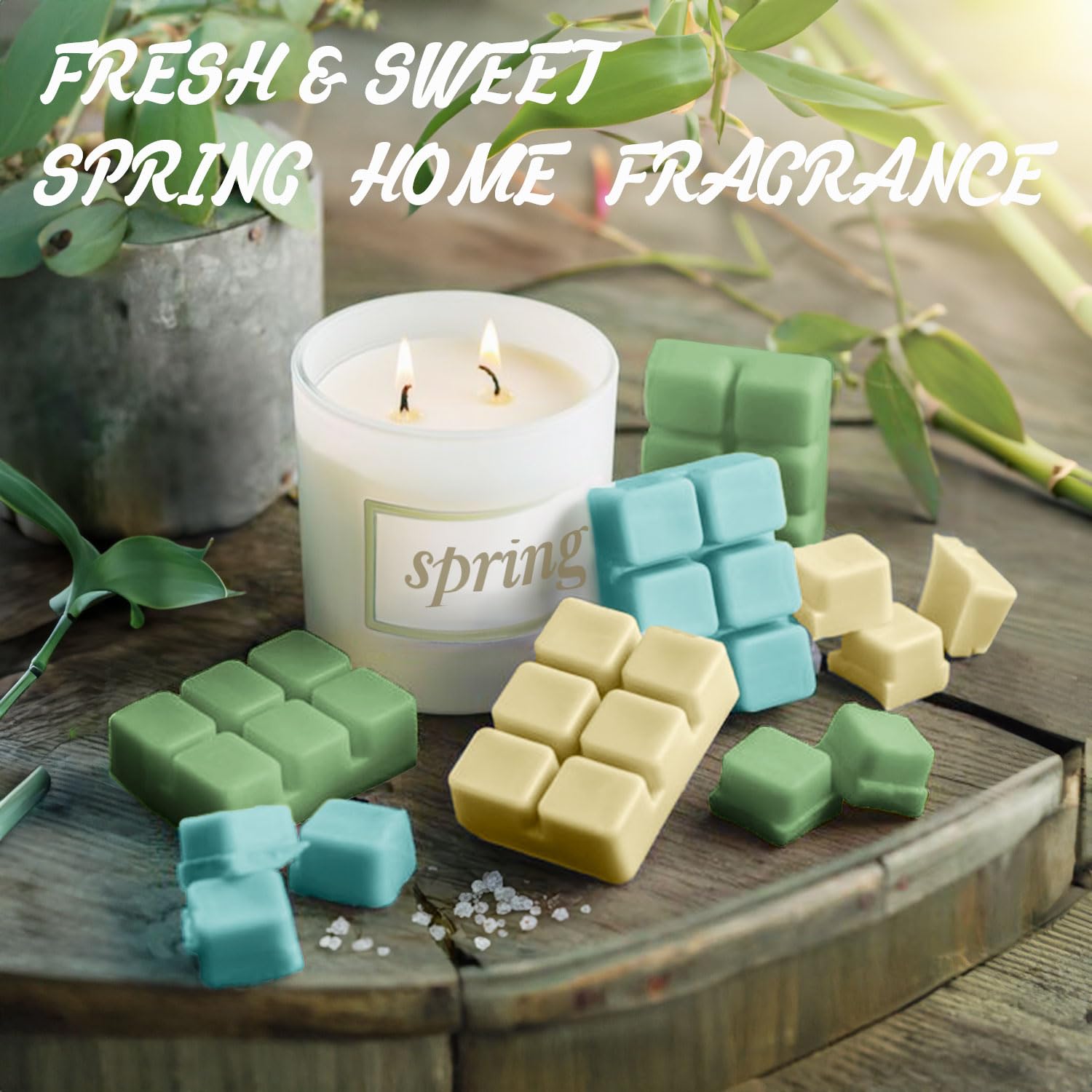 SALUBRITO Spring Scented Wax Melts, Soy Wax Cube/Tarts Variety Gift Set, Rain, Fresh Cut Grass, Ocean Breeze, Sweet Pea, Rose Geranium, Gardenias, Freesia, Bamboo