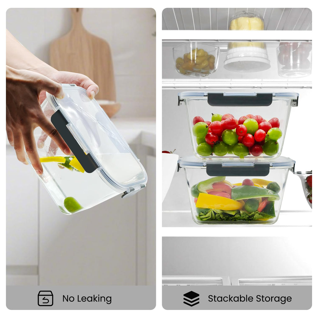 Hontent 2 Pack Large Glass Storage Containers with Lids 85oz/10.5cup Big Airtight Glass Food Storage Containers for Rotisserie Chicken Watermelon Meal Prep, BPA Free, Freezer Dishwasher Oven Safe