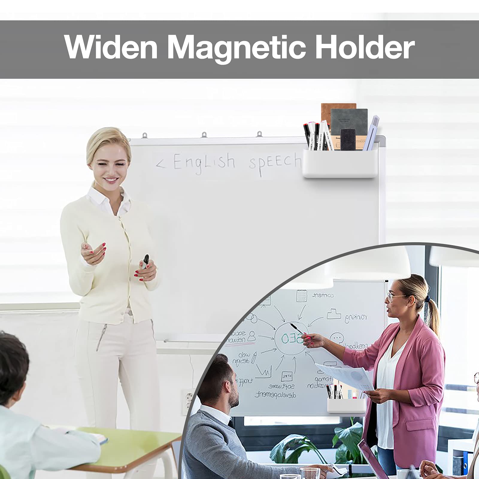 MoKo Magnetic Dry Erase Marker Holder, Widen Magnetic Marker Pen Storage for Whiteboard, Refrigerator, Locker, Laundry Storage Basket Lint Holder Bin for Dryer, Washing Machine, White