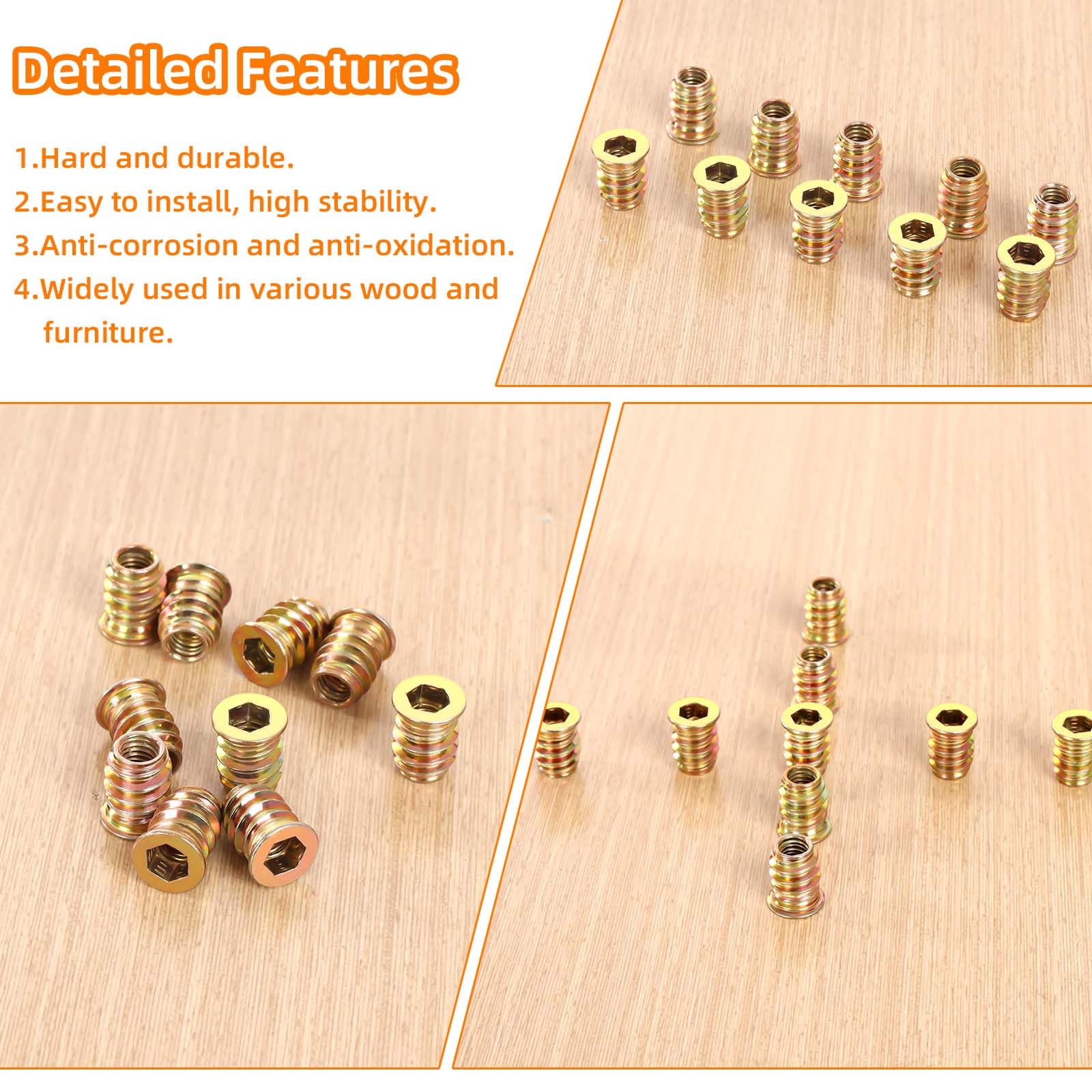 3/8-16 x 20mm Wood Inserts Bolt Furniture Screw in Nut Threaded Fastener Connector Hex Socket Drive for Wood Furniture, 25 PCS