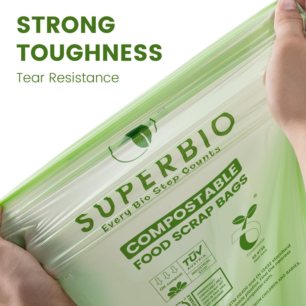 SUPERBIO Compostable Food Scrap Bags, 6L, Small Compost Bags for Counter Top Compost Bin, 50 Count, BPI & OK compost INDUSTRIAL Certified