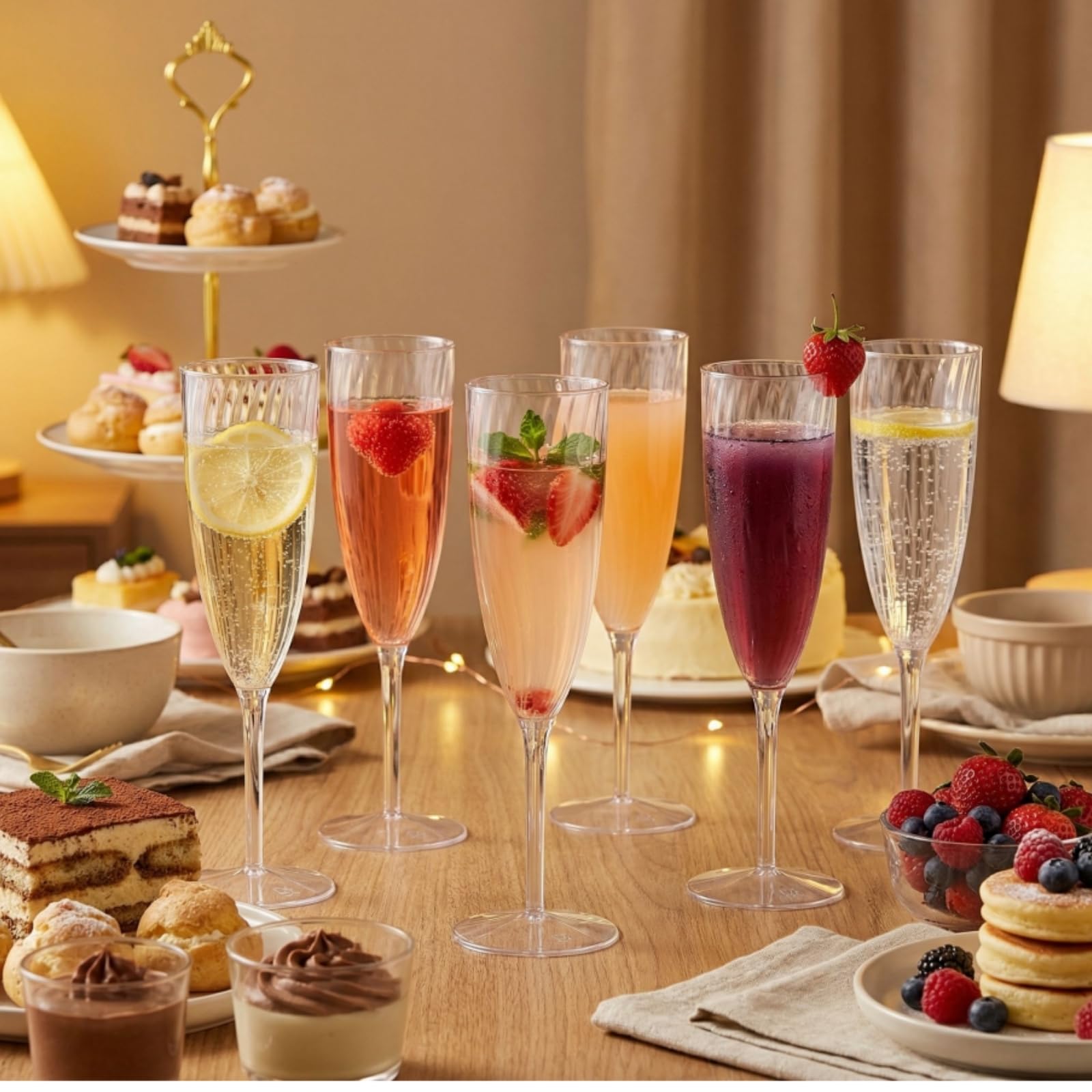 Tebery 18 Pack Clear Plastic Champagne Flute, 6 Oz Shatterproof Wine Toasting Glasses, BPA-Free Ribbed Champagne Tasting Flutes for Party Wedding Cocktails Mimosas Daily Life