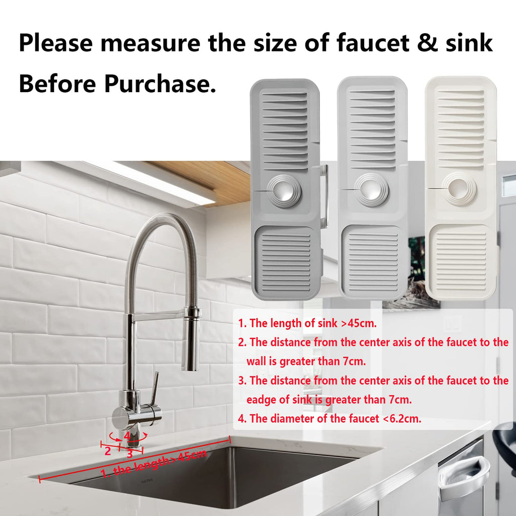 MOODKEY Kitchen Sink Splash Guard Sponge Holder for Kitchen Sink Silicone Faucet Handle Drip Catcher Tray Sink Protector for Kitchen Sink Faucet Mat Fits the Faucet Tube within 2.5"(Off-white, 17.7'')